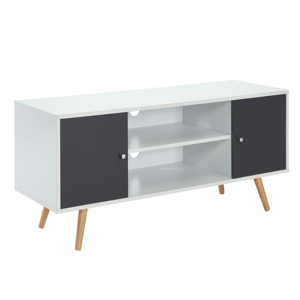 Meuble TV  2 portes pieds bois massif L116cm MALMO