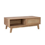 SWEEEK Table basse avec 2 niches. 1 porte coulissante. effet bois et cannage. pieds eucalyptus