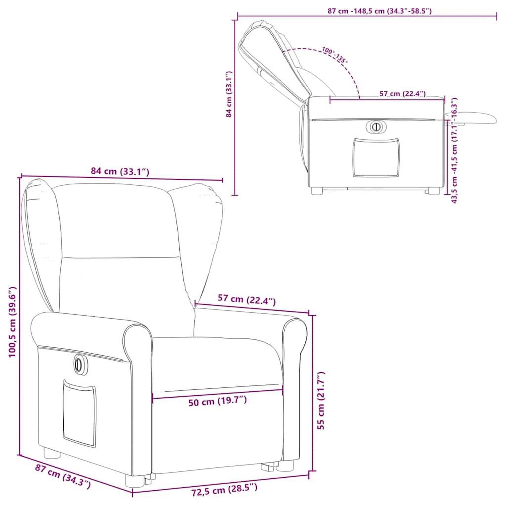 Voir la diapositive 6 : VIDAXL Fauteuil inclinable electrique taupe tissu