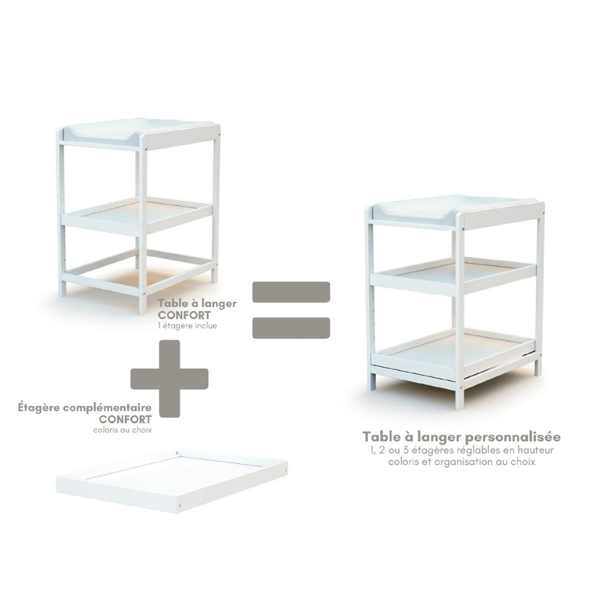 AT4 Table à langer 1 étagère CONFORT en bois 73 x 54 x 89 cm