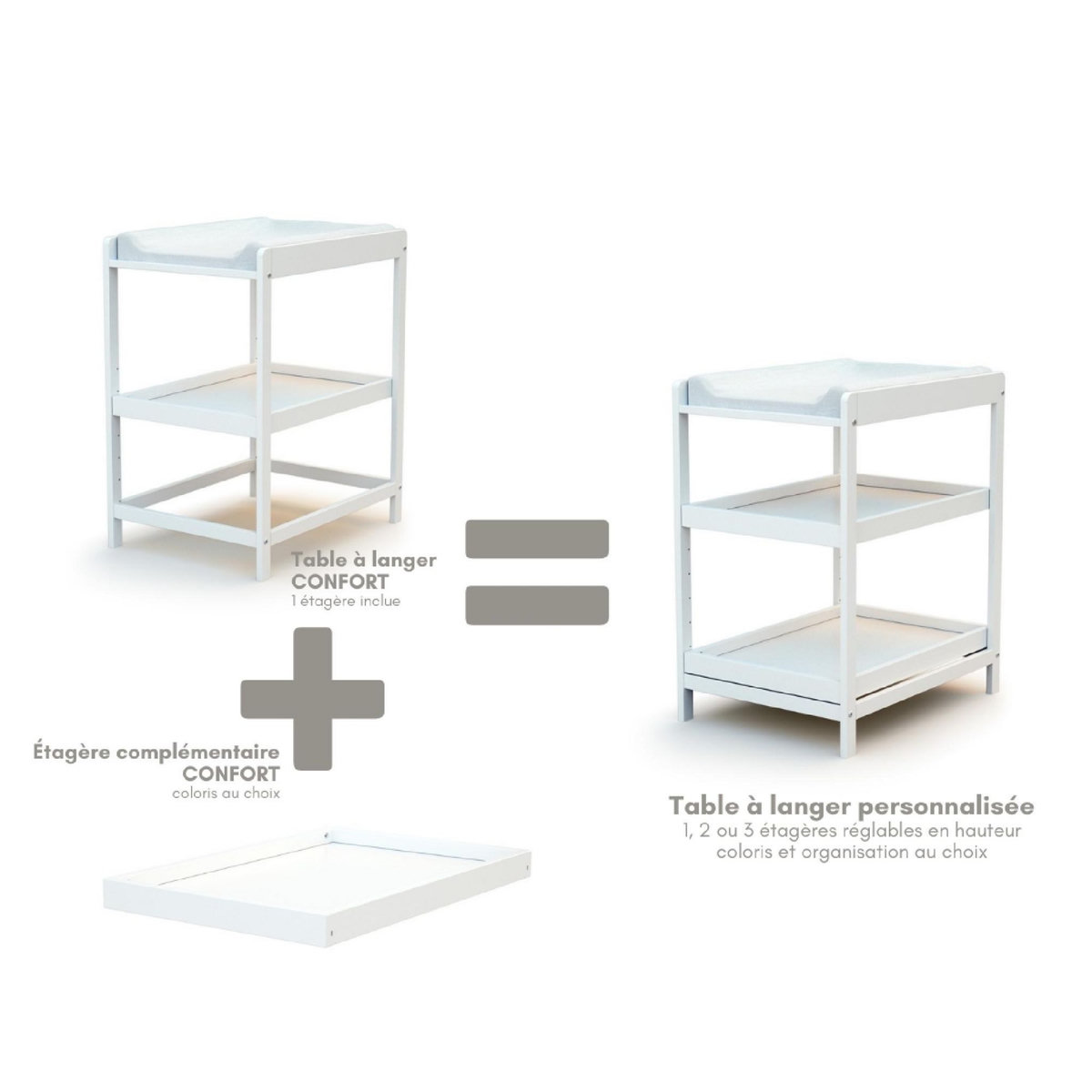 AT4 Table à langer 1 étagère CONFORT en bois 73 x 54 x 89 cm