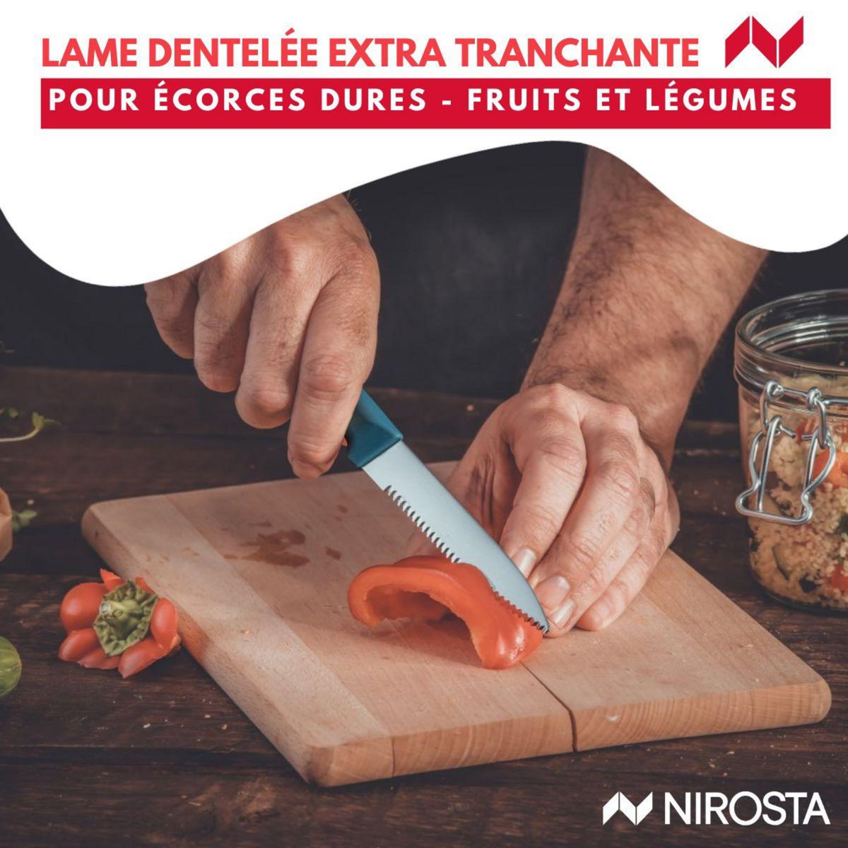 NIROSTA Couteau de cuisine lame crantée 21,5 cm Nirosta Elemental