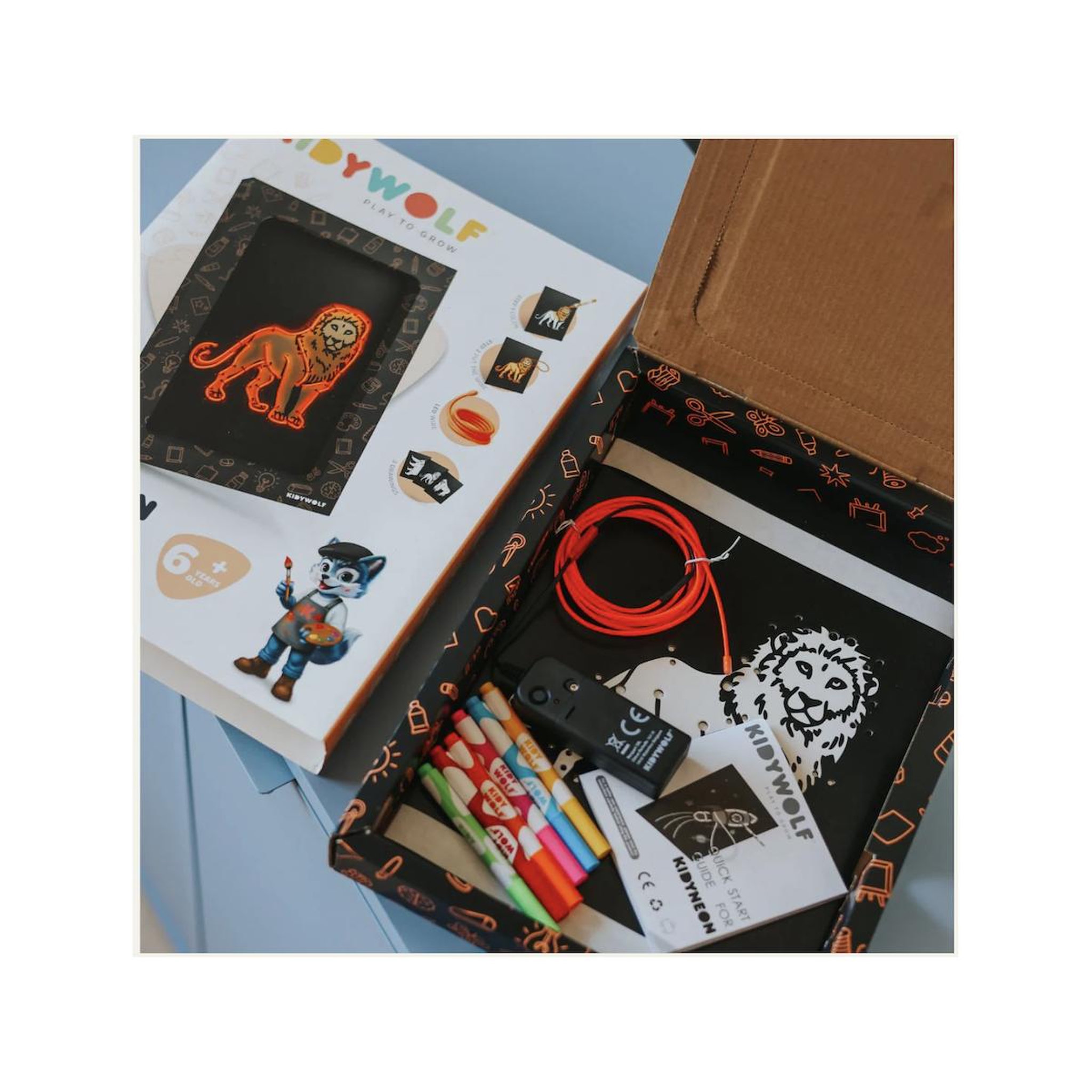 Voir la diapositive 4 : KIDYWOLF Kidyneon - Kit decoration murale lumineuse animaux -