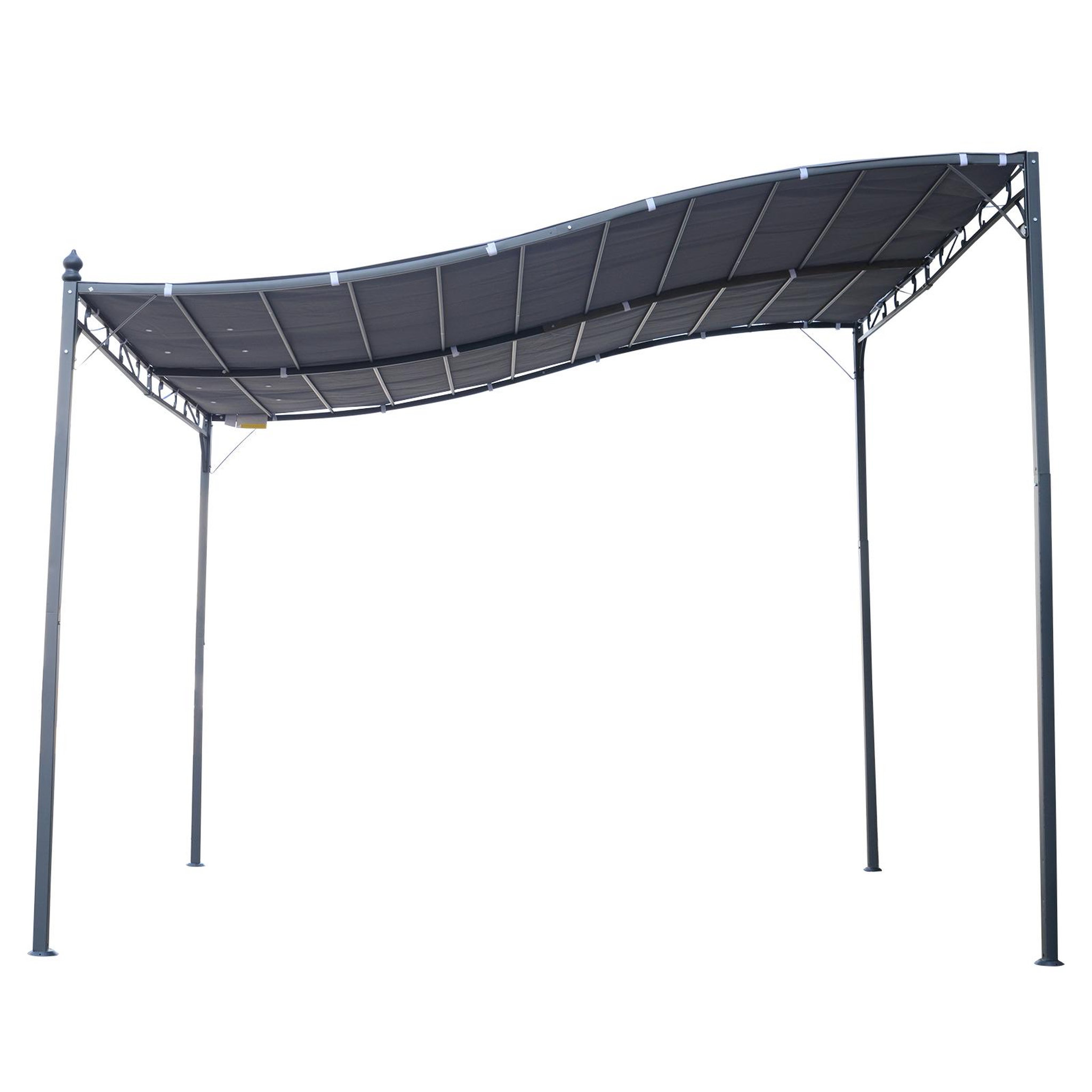 Voir la diapositive 4 : OUTSUNNY Pergola tonnelle de jardin auvent 2,97 x 2,97 m adossable métal noir polyester anti-UV gris
