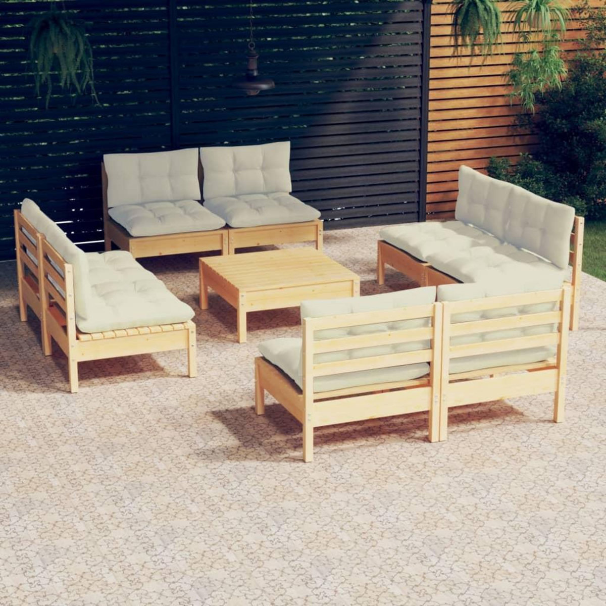 VIDAXL Salon de jardin 9 pcs avec coussins creme bois de pin