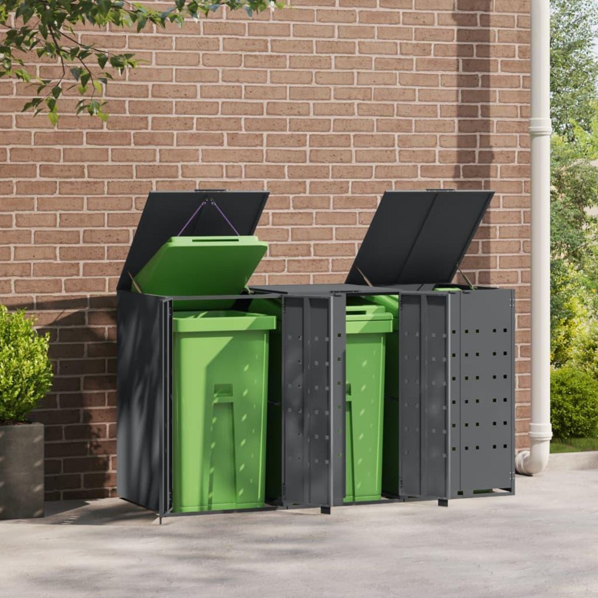VIDAXL Rangement a roulettes pour poubelles pour 3 bacs anthracite