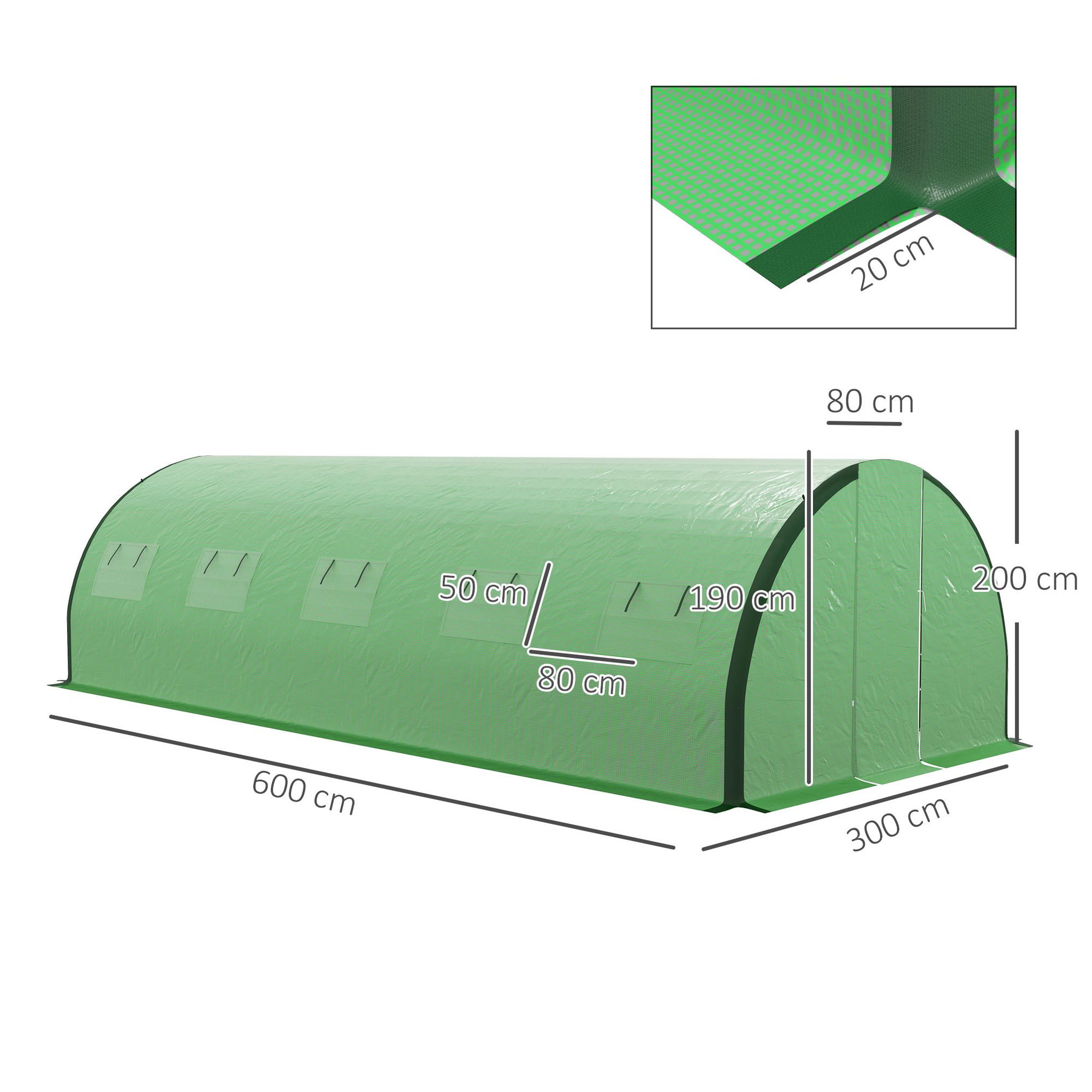 Voir la diapositive 3 : OUTSUNNY Serre de jardin tunnel 18 m² 8 fenêtres 2 portes articulées acier galvanisé PE haute densité vert