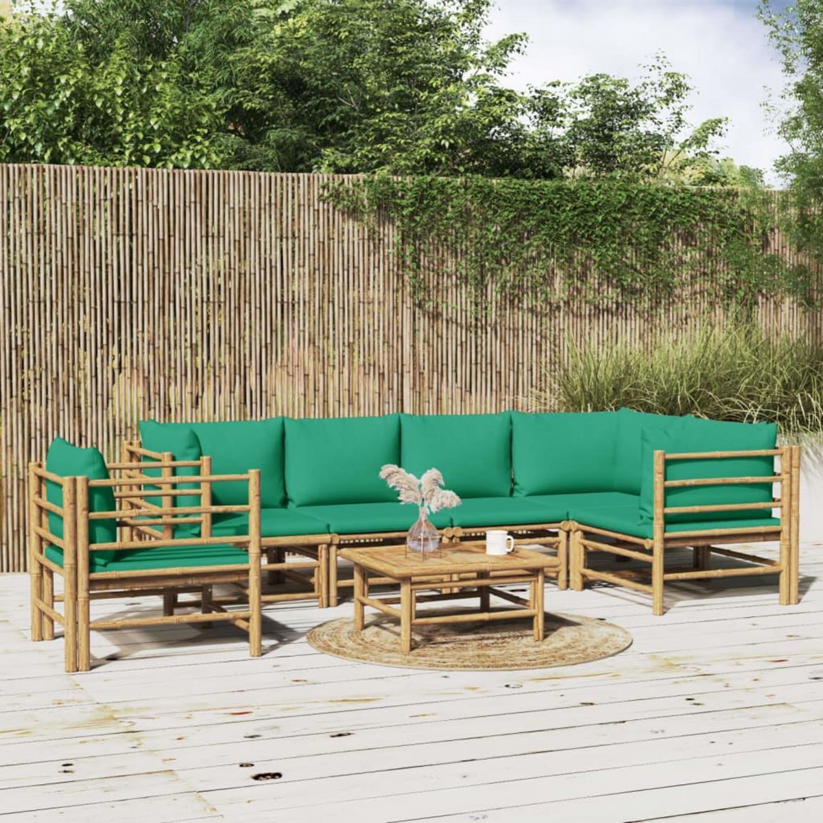 VIDAXL Salon de jardin 7 pcs avec coussins vert bambou