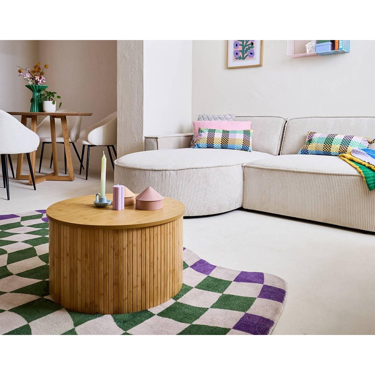 LISA DESIGN Spiaggia - canapé d'angle gauche - forme arrondie - 4 places - en velours côtelé