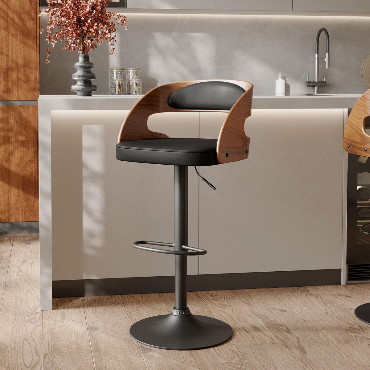 Rendez vous déco Chaise de bar réglable 62/84 cm en cuir synthétique noir-Louis