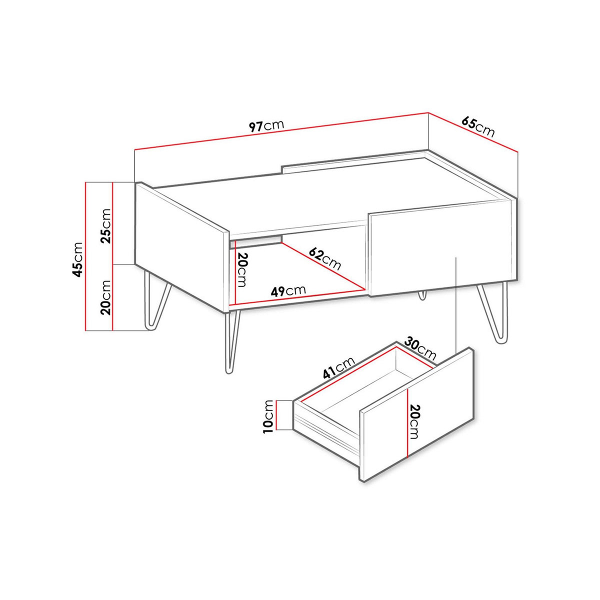 BEST MOBILIER Cali - table basse - effet marbre - 97 cm