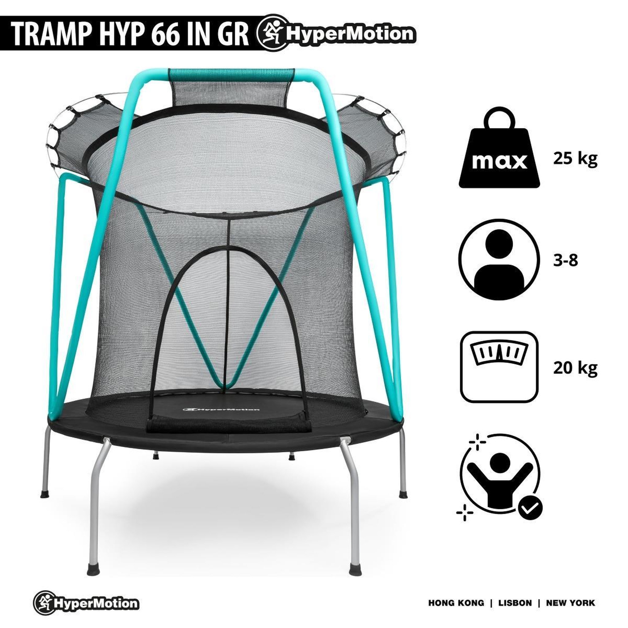 Voir la diapositive 3 : HYPERMOTION Trampoline Enfant HyperMotion Ø 167 cm avec Filet de Sécurité, Charge Max. 25 kg