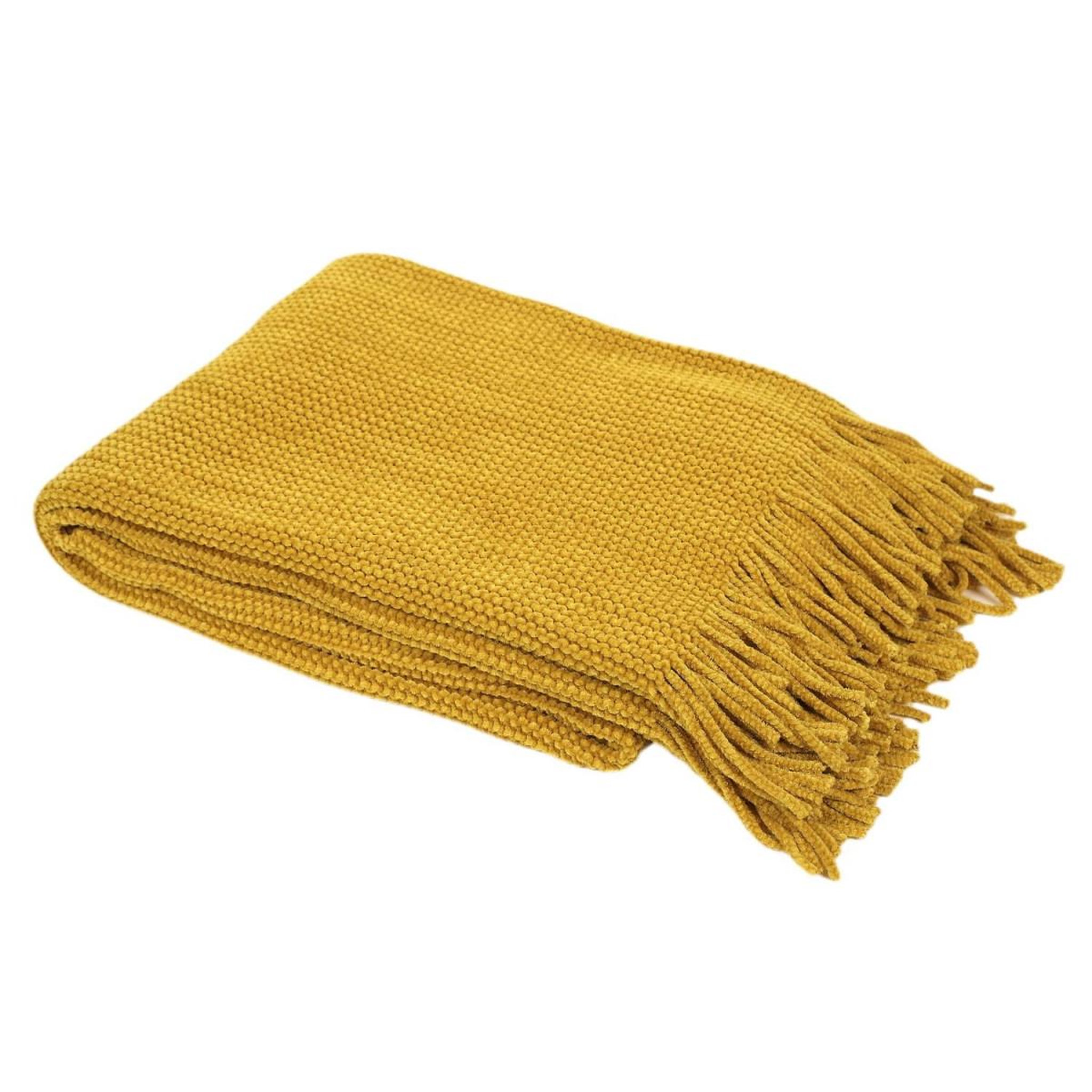 Voir la diapositive 2 : The Home Deco Factory Plaid chenille  franges  120x150cm moutarde