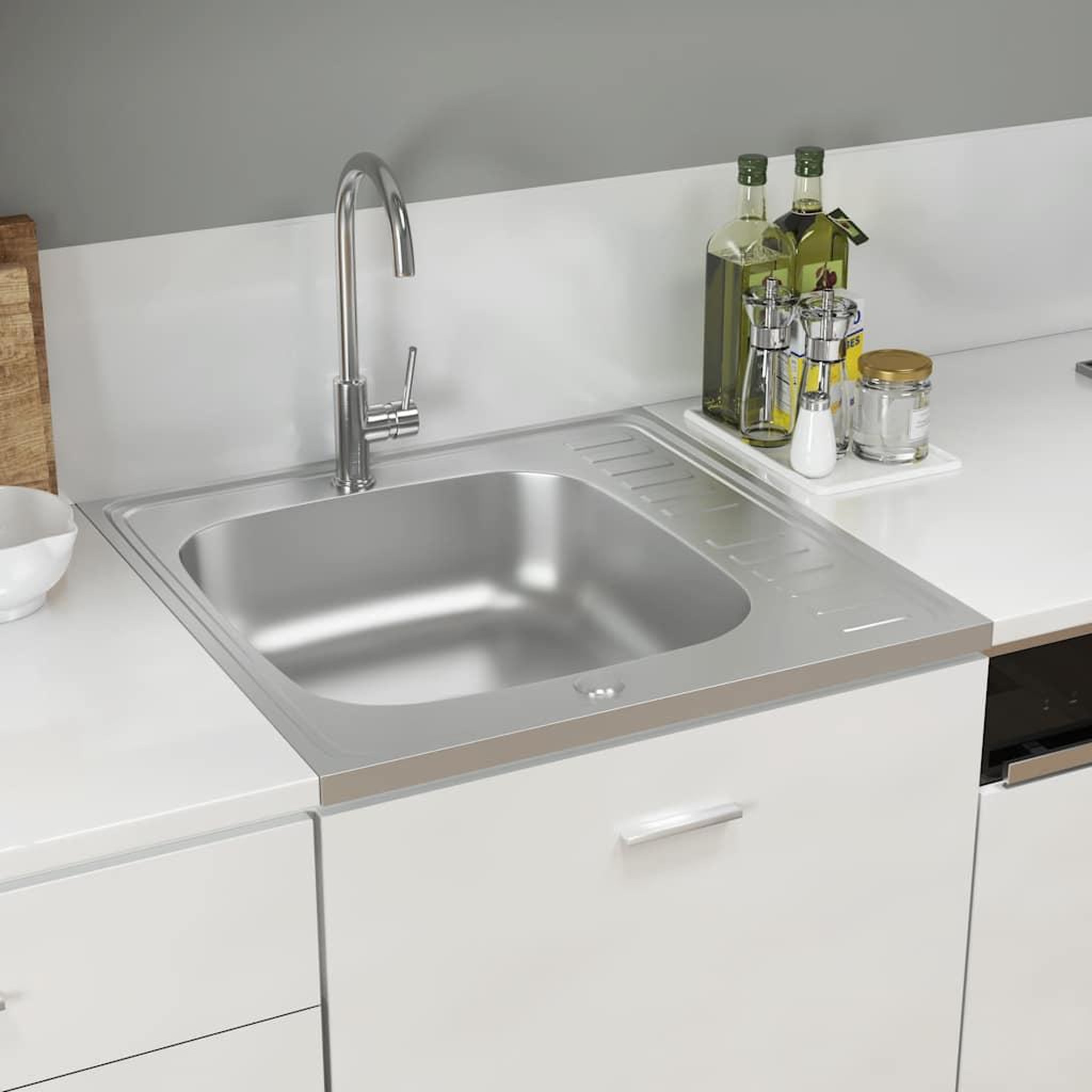 Voir la diapositive 1 : VIDAXL Jeu d'evier de cuisine et egouttoir argente 600x600x155 mm inox