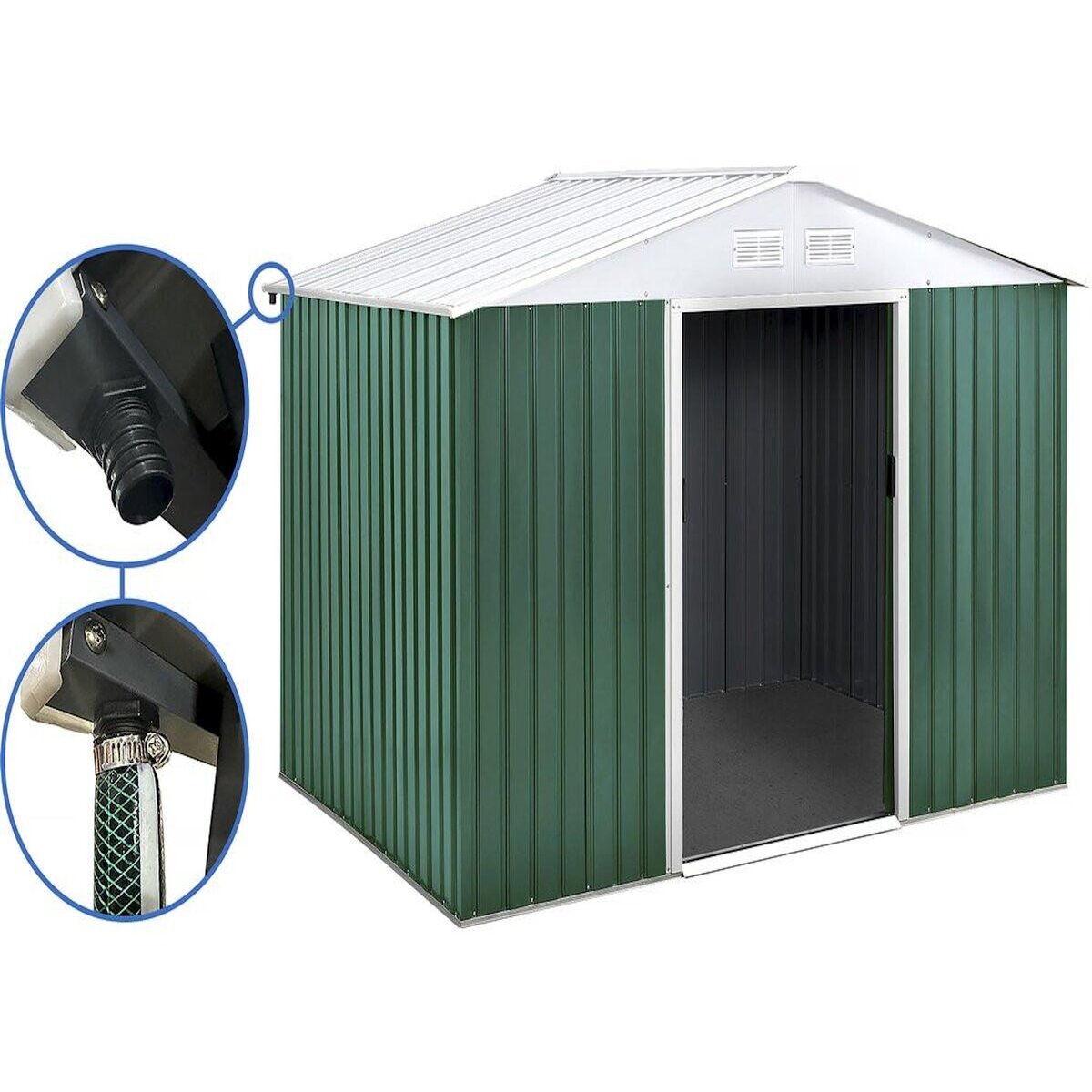 Habitat et Jardin Abri de jardin métal -  Rosas   - 7,06 m² avec gouttière - Vert