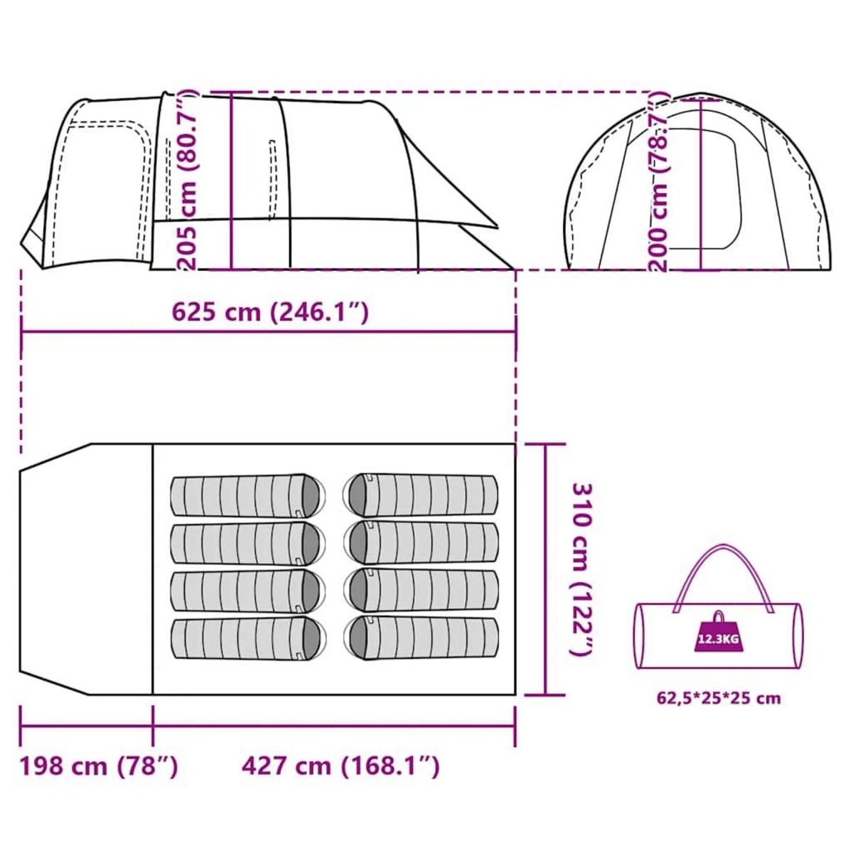 VIDAXL Tente familiale tunnel 8 personnes vert impermeable