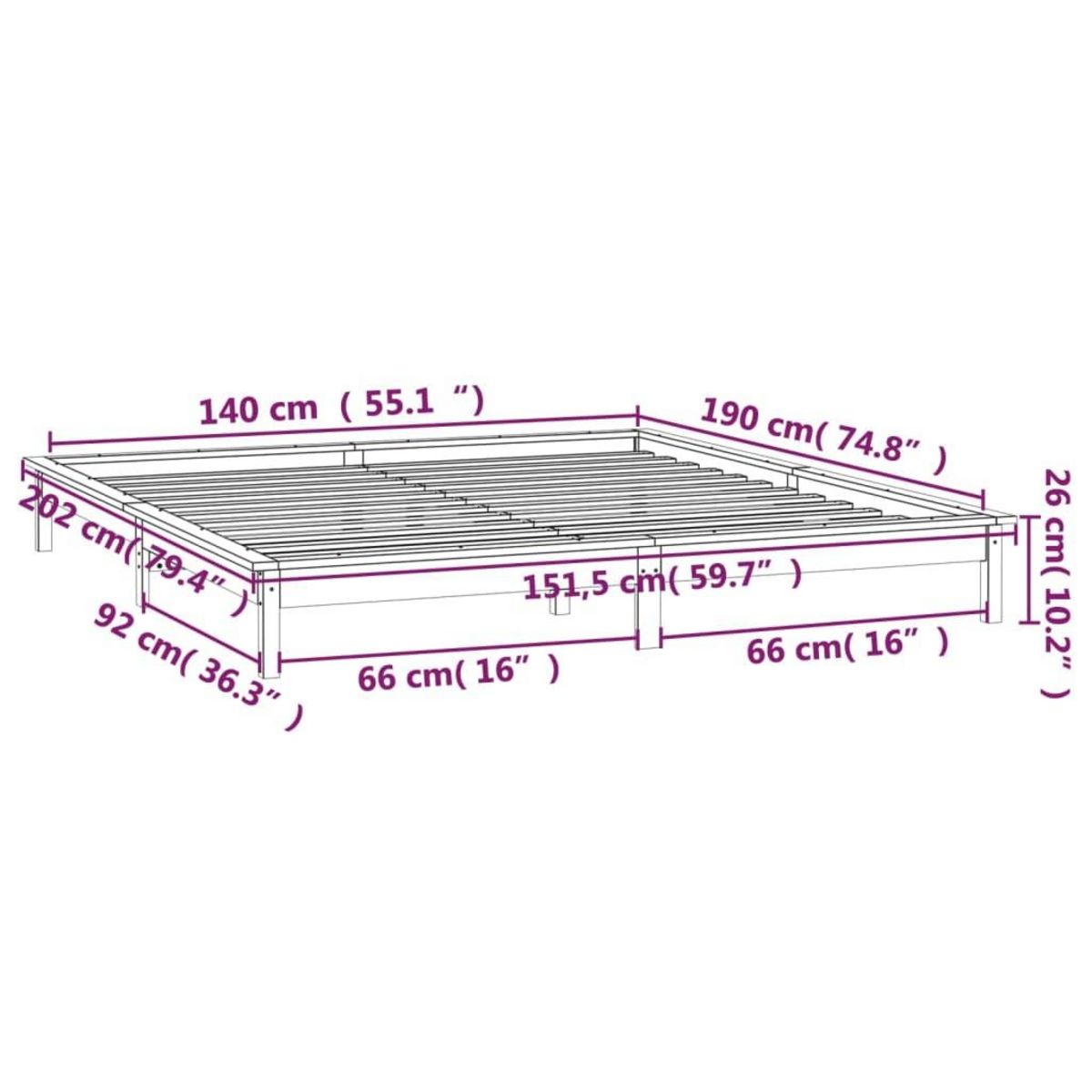 VIDAXL Cadre de lit a LED sans matelas 140x190 cm bois massif