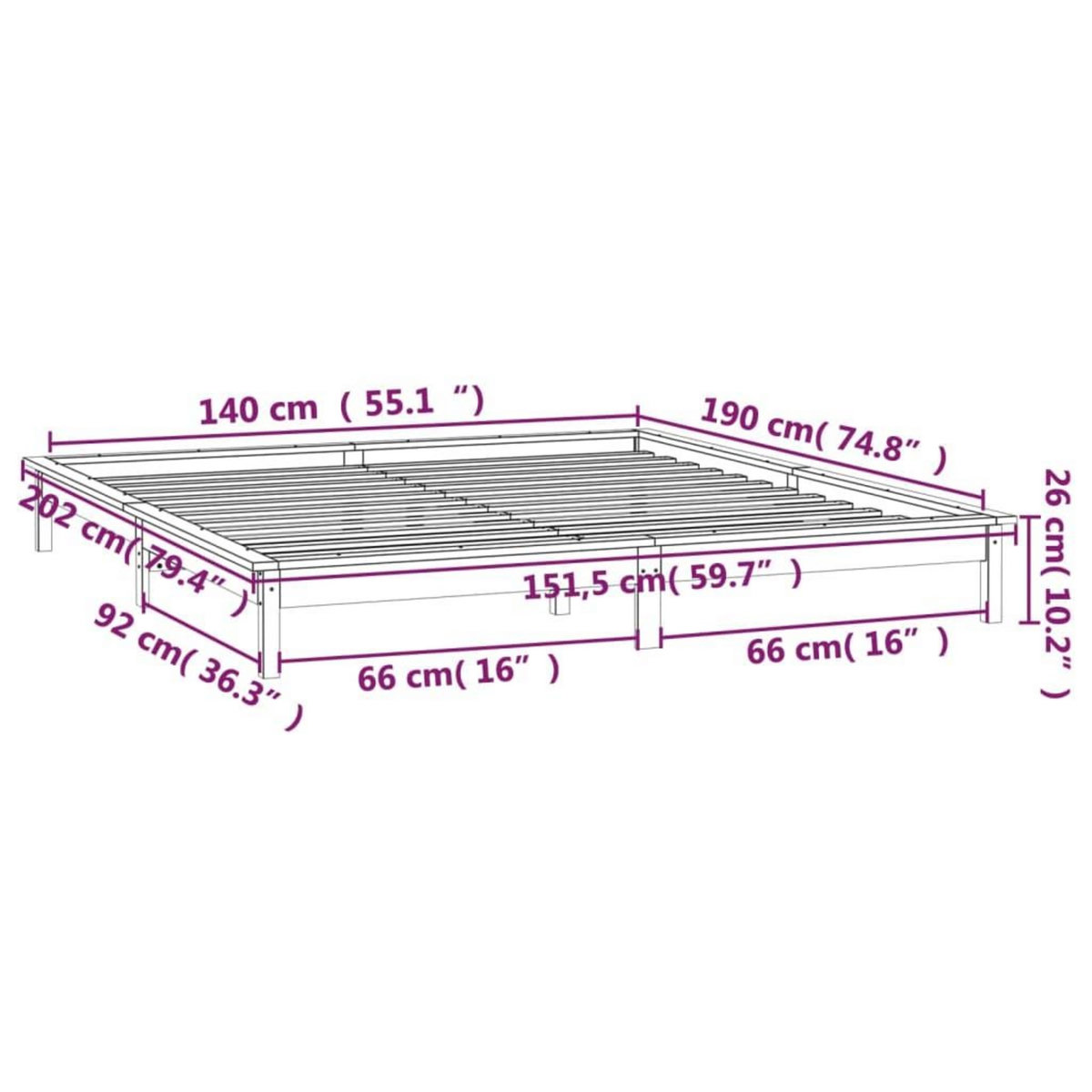 VIDAXL Cadre de lit a LED sans matelas 140x190 cm bois massif