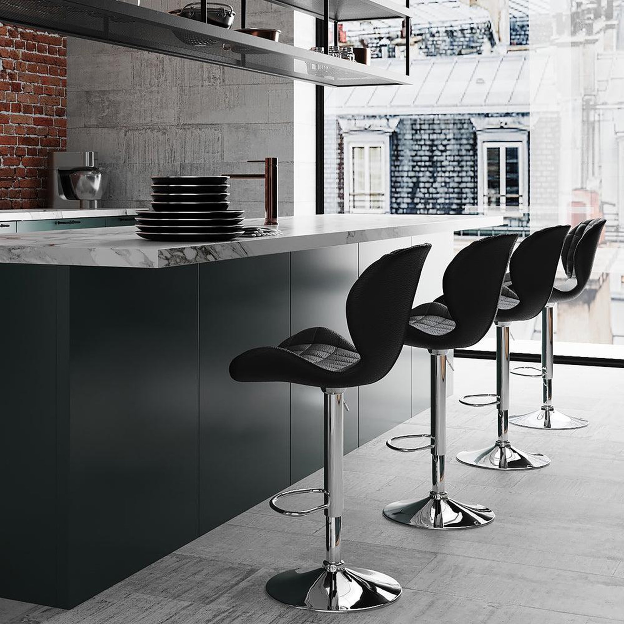 Voir la diapositive 5 : MAISON PAVANE Lot de 2 chaises de bar réglables 53/74 cm en cuir synthétique noir-mazzia