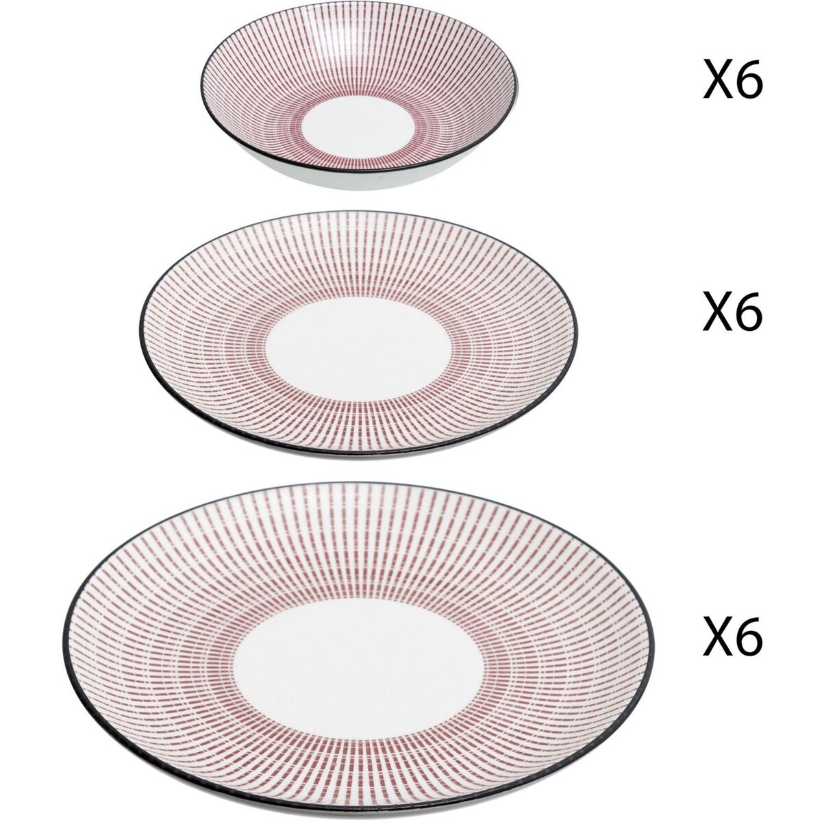  Service d'assiettes 18 pièces rouge porcelaine