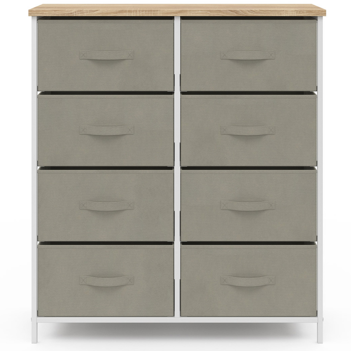 ID MARKET Commode 8 tiroirs en tissu ALTA 80 cm gris clair et plateau effet bois design industriel