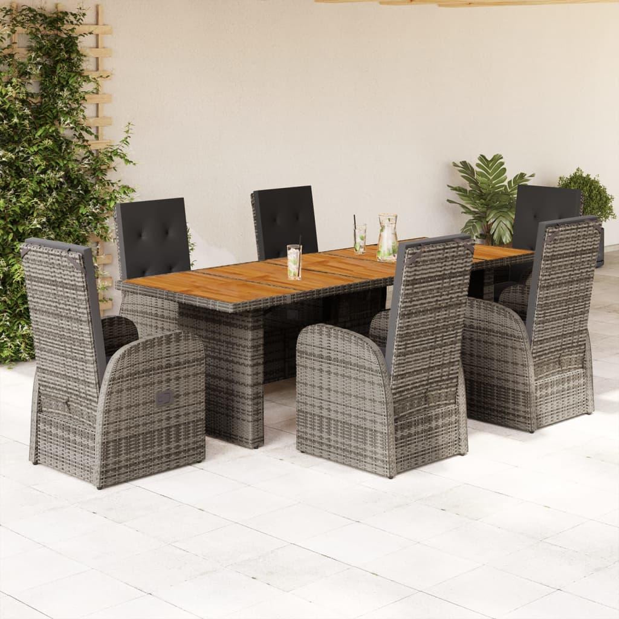 VIDAXL Ensemble a manger de jardin et coussins 7 pcs gris rotin