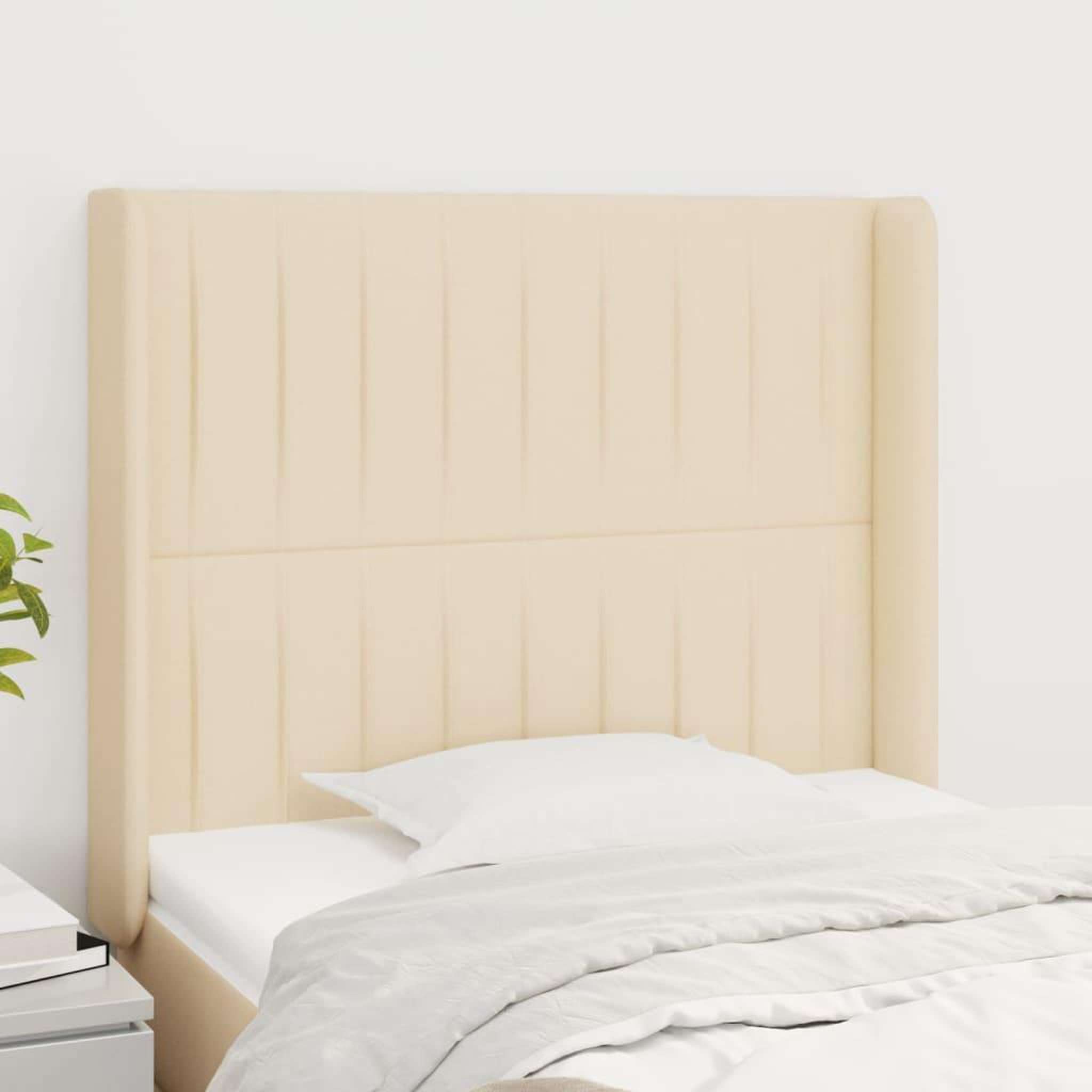 Voir la diapositive 1 : VIDAXL Tete de lit avec oreilles Creme 103x16x118/128 cm Tissu
