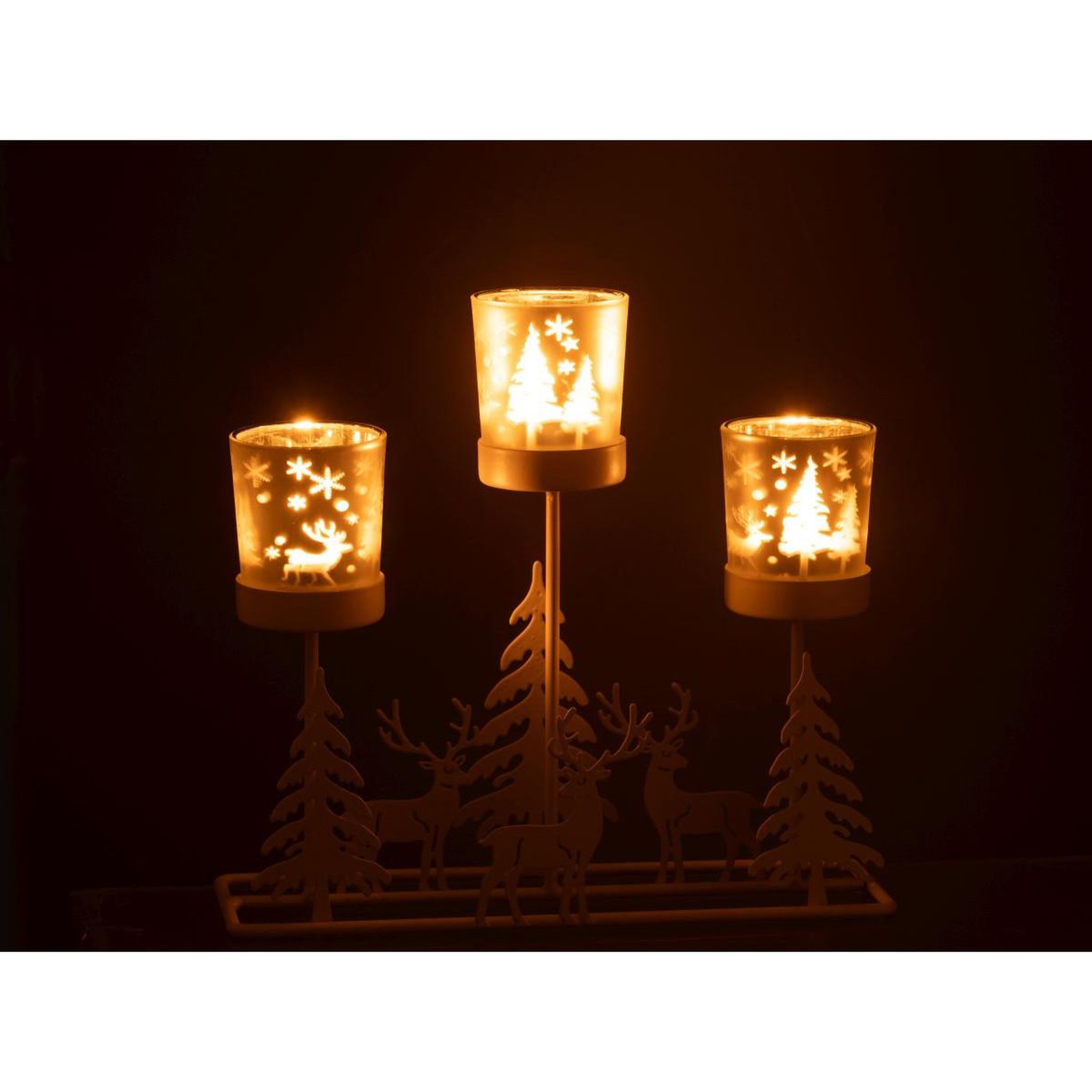 Voir la diapositive 3 : J-LINE Photophore Hiver en Métal  Chalet  24cm Blanc