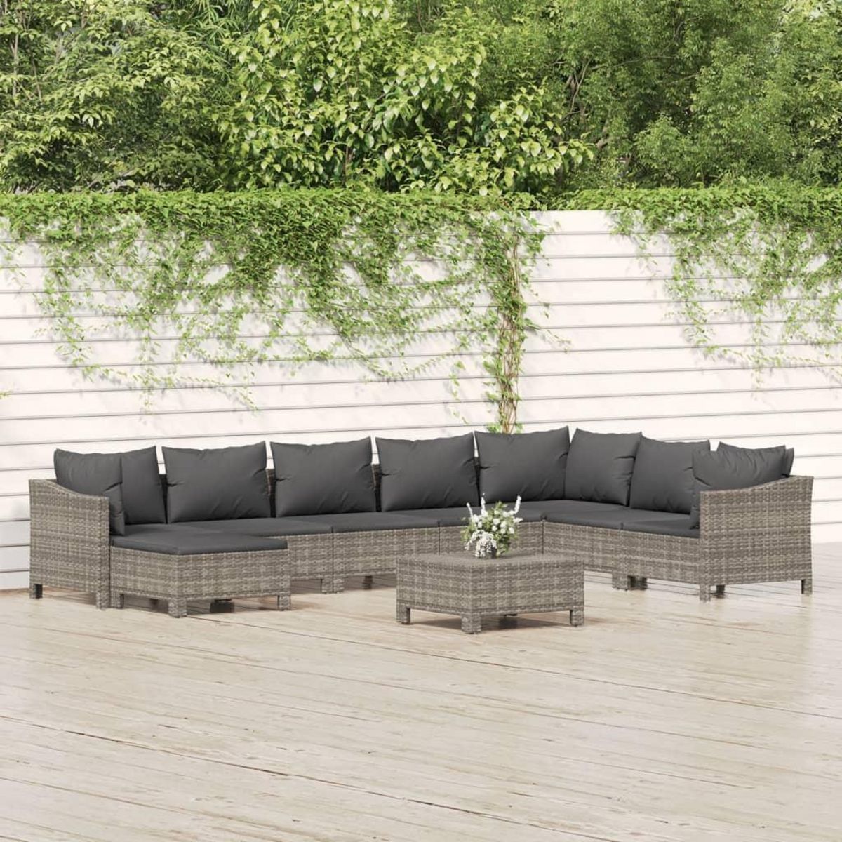 VIDAXL Salon de jardin 9 pcs avec coussins Gris Resine tressee