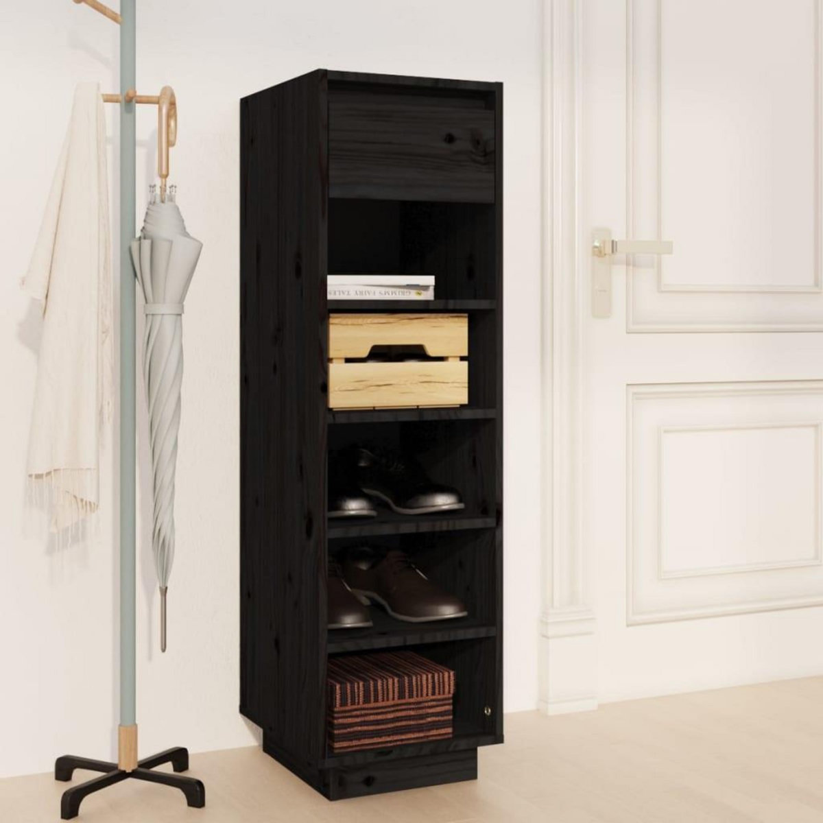 VIDAXL Armoire a chaussures noir 30x34x105 cm bois de pin massif