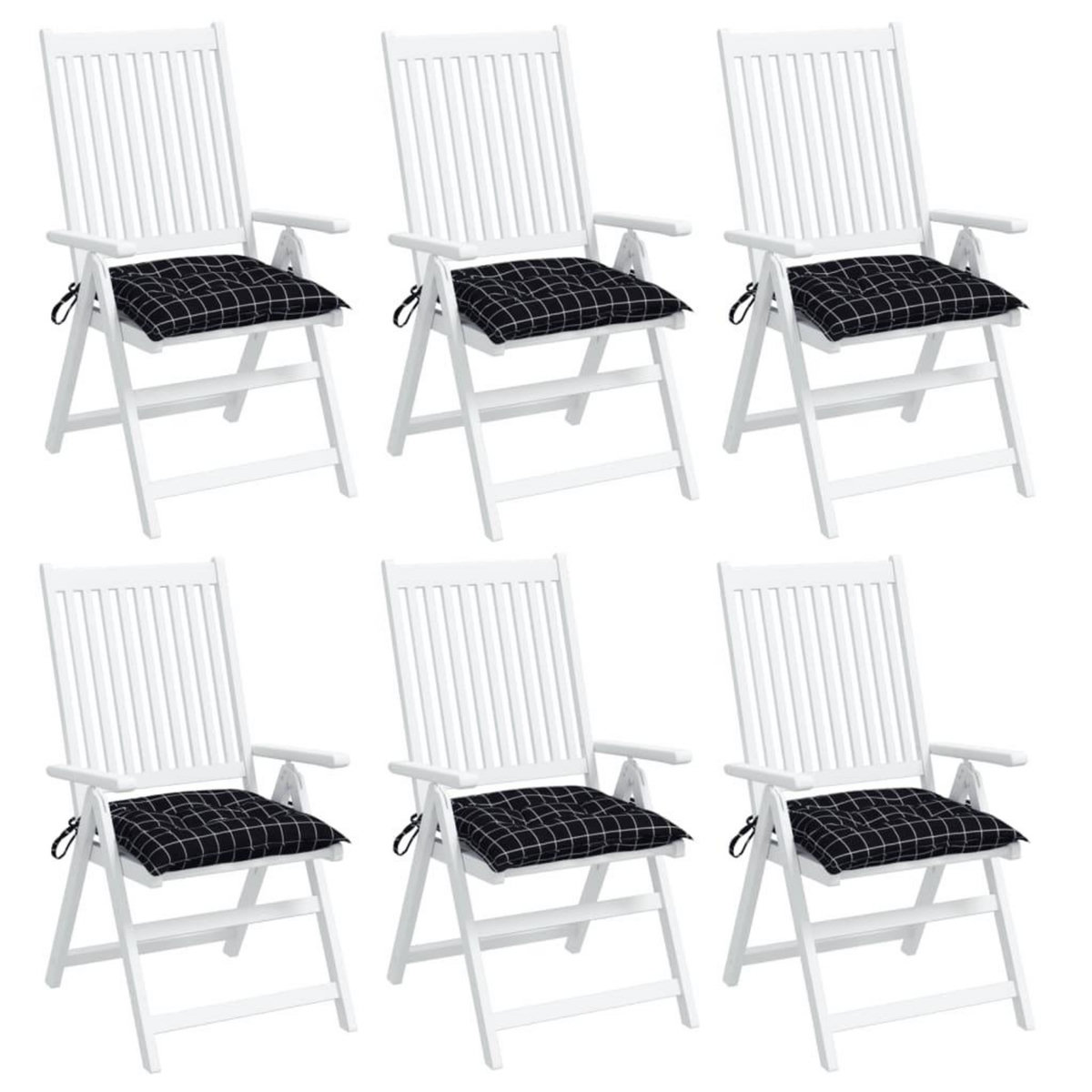 VIDAXL Coussins de chaise lot de 6 carreaux noir 40x40x7 cm tissu