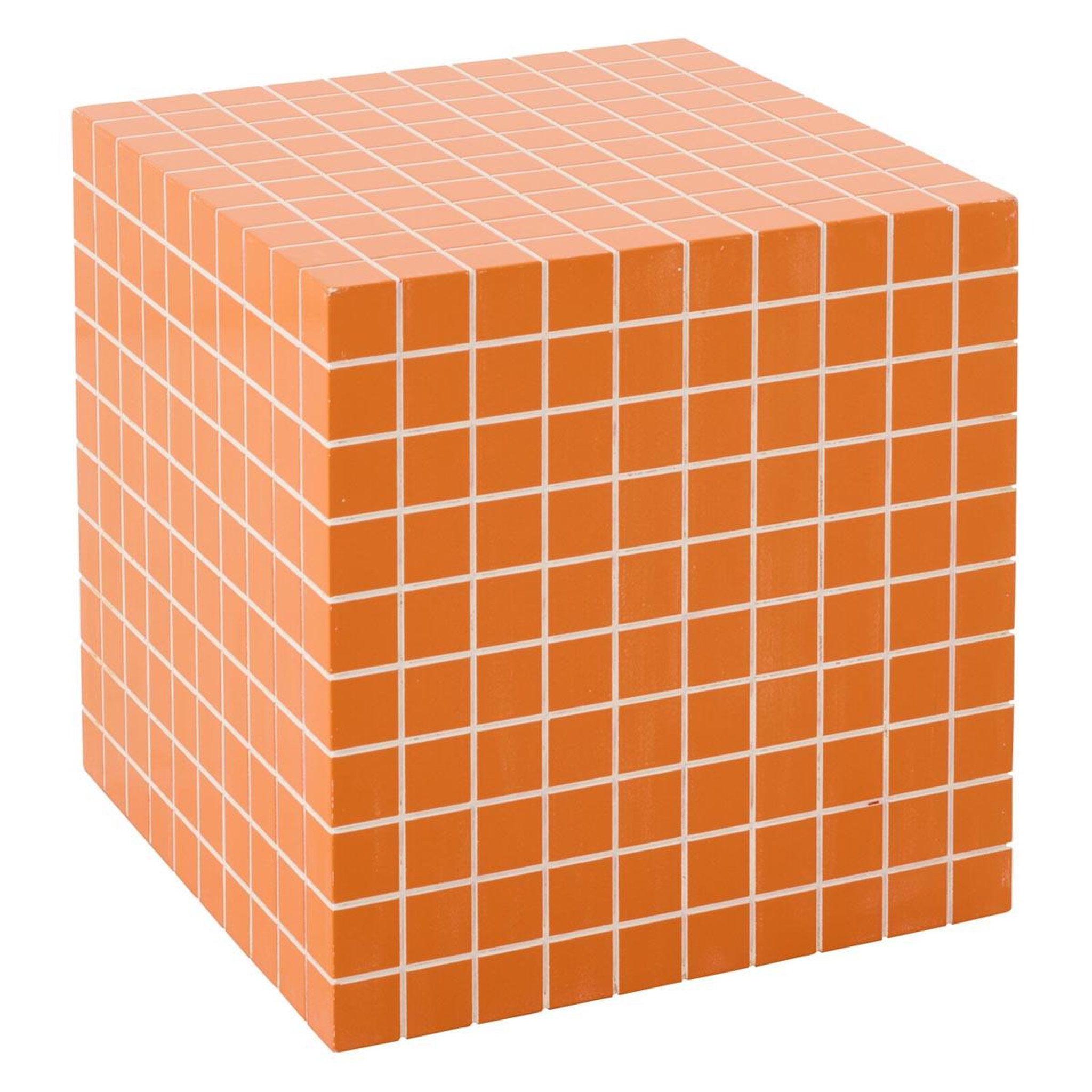 J-LINE Table d'appoint cube à carreaux  spia  35cm orange & blanc
