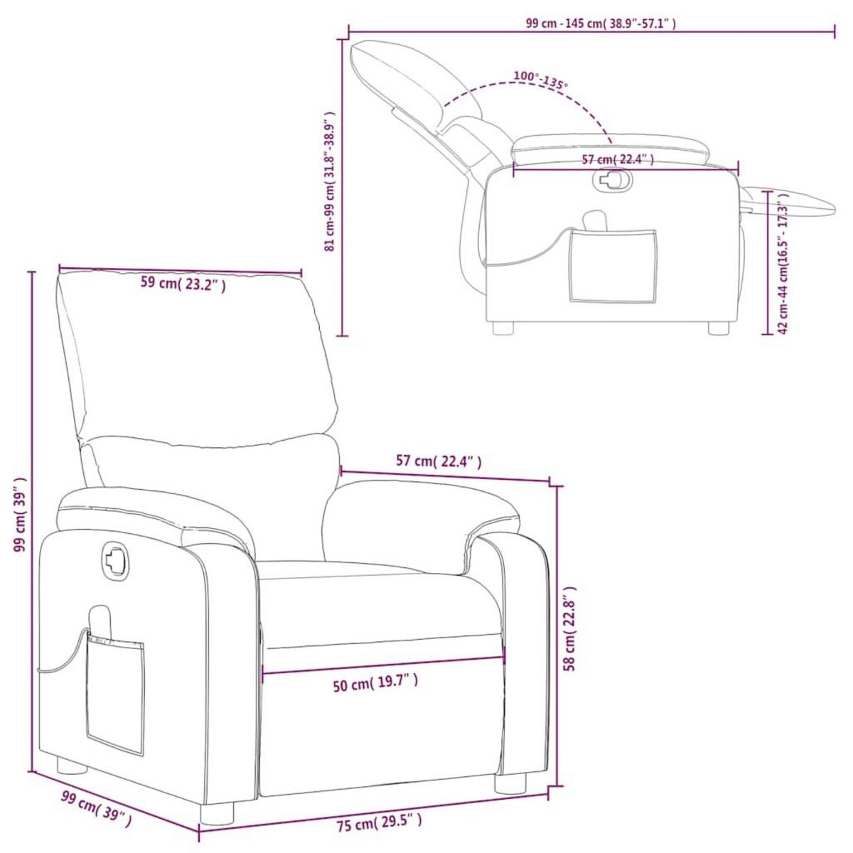 VIDAXL Fauteuil de massage inclinable Cappuccino Similicuir