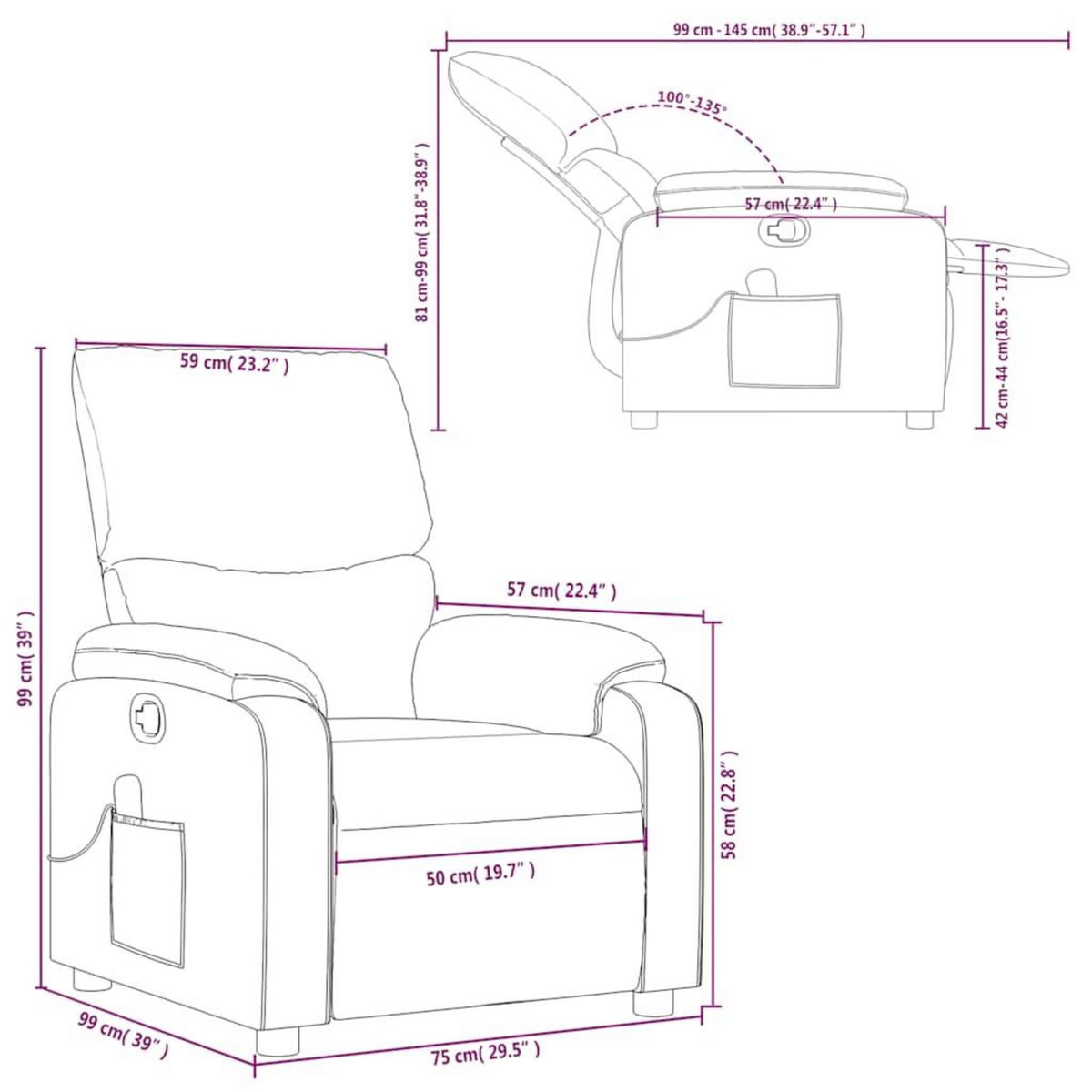 VIDAXL Fauteuil de massage inclinable Cappuccino Similicuir