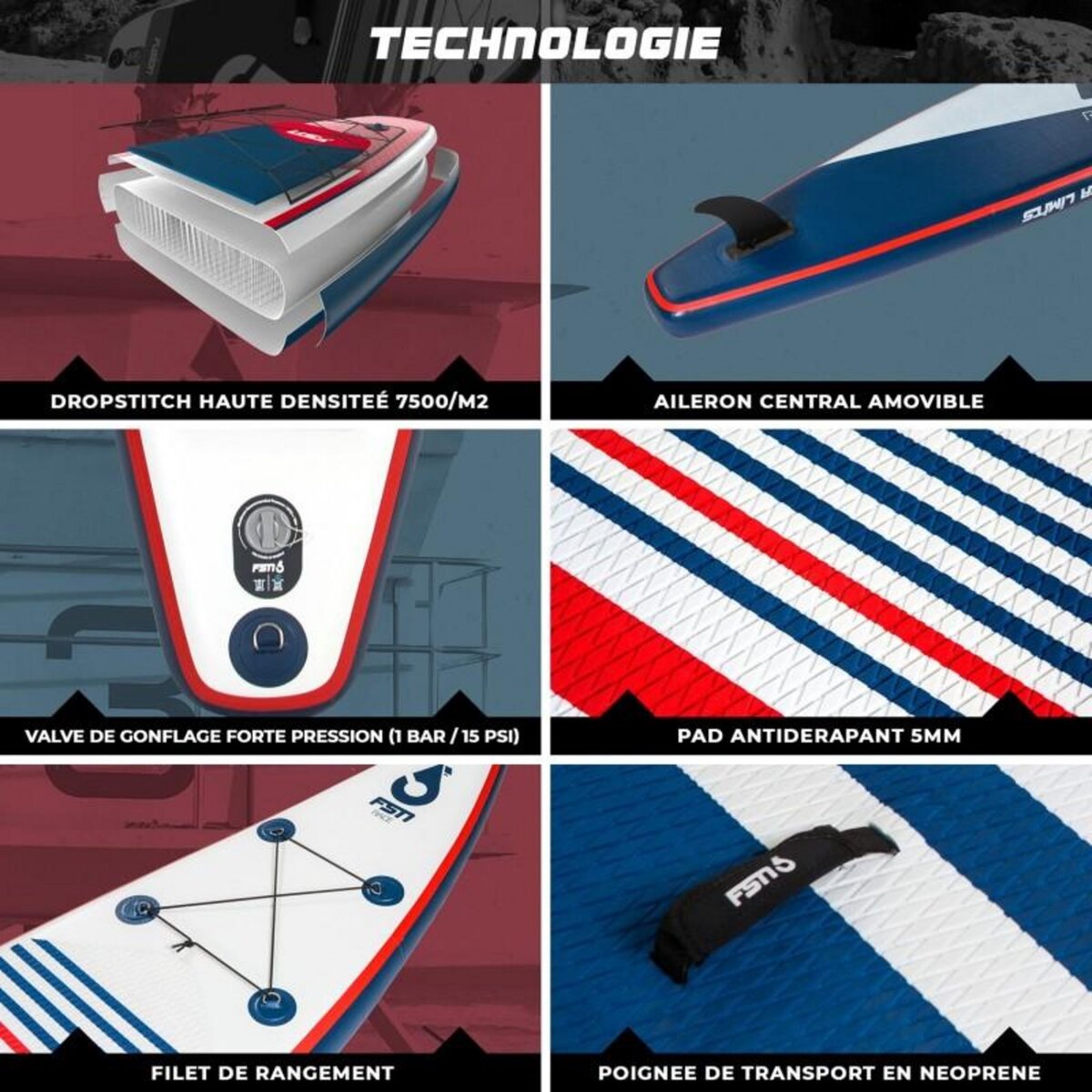 FUSION Paddle gonflable RACE 12'6 - 384 x 71 x 15 cm - Stand up paddle avec pagaie, leash, pompe, anneaux de kayak et sac de transport