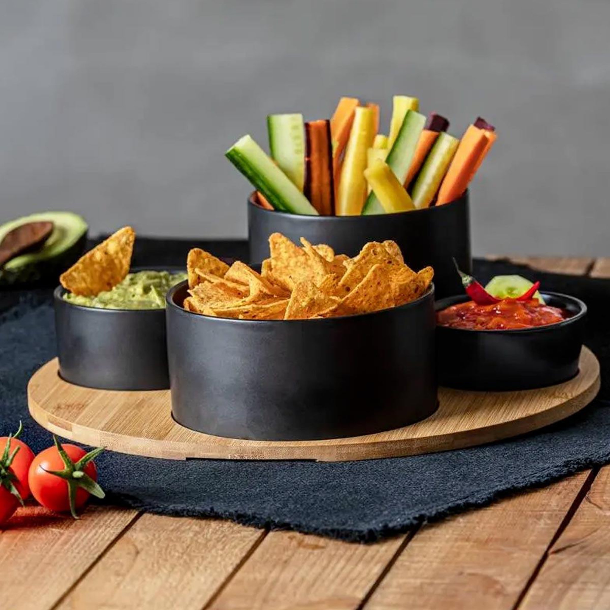 Voir la diapositive 2 : SECRET DE GOURMET Set apéritif 5 pièces  modern wood  33cm noir