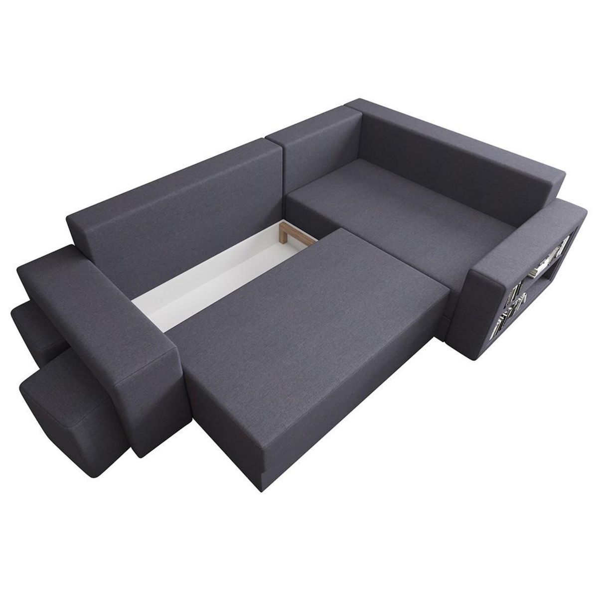 BEST MOBILIER Libbie - canapé d'angle droit 4 places convertible avec coffre, étagère et poufs en tissu