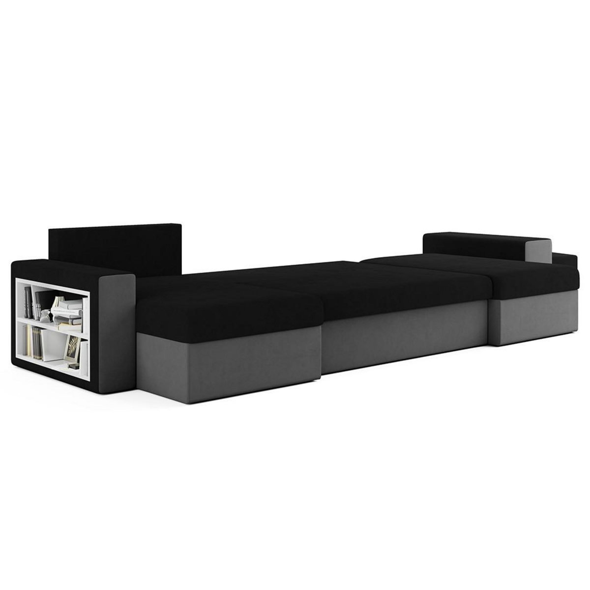 BEST MOBILIER Jonah - canapé panoramique en u 7 places convertible avec coffre et tablette en tissu