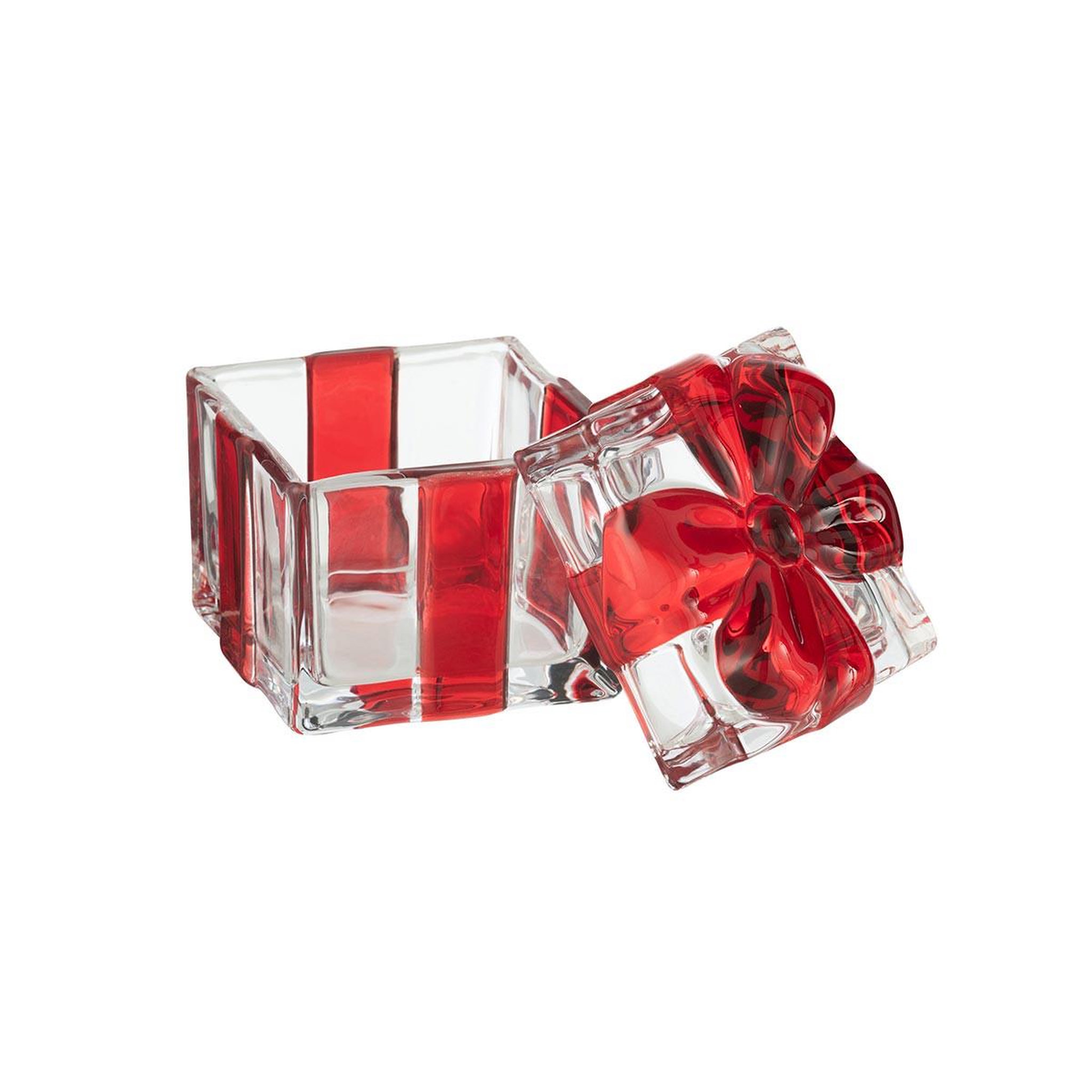 Voir la diapositive 2 : J-LINE Bonbonnière en verre  cadeau  11cm rouge