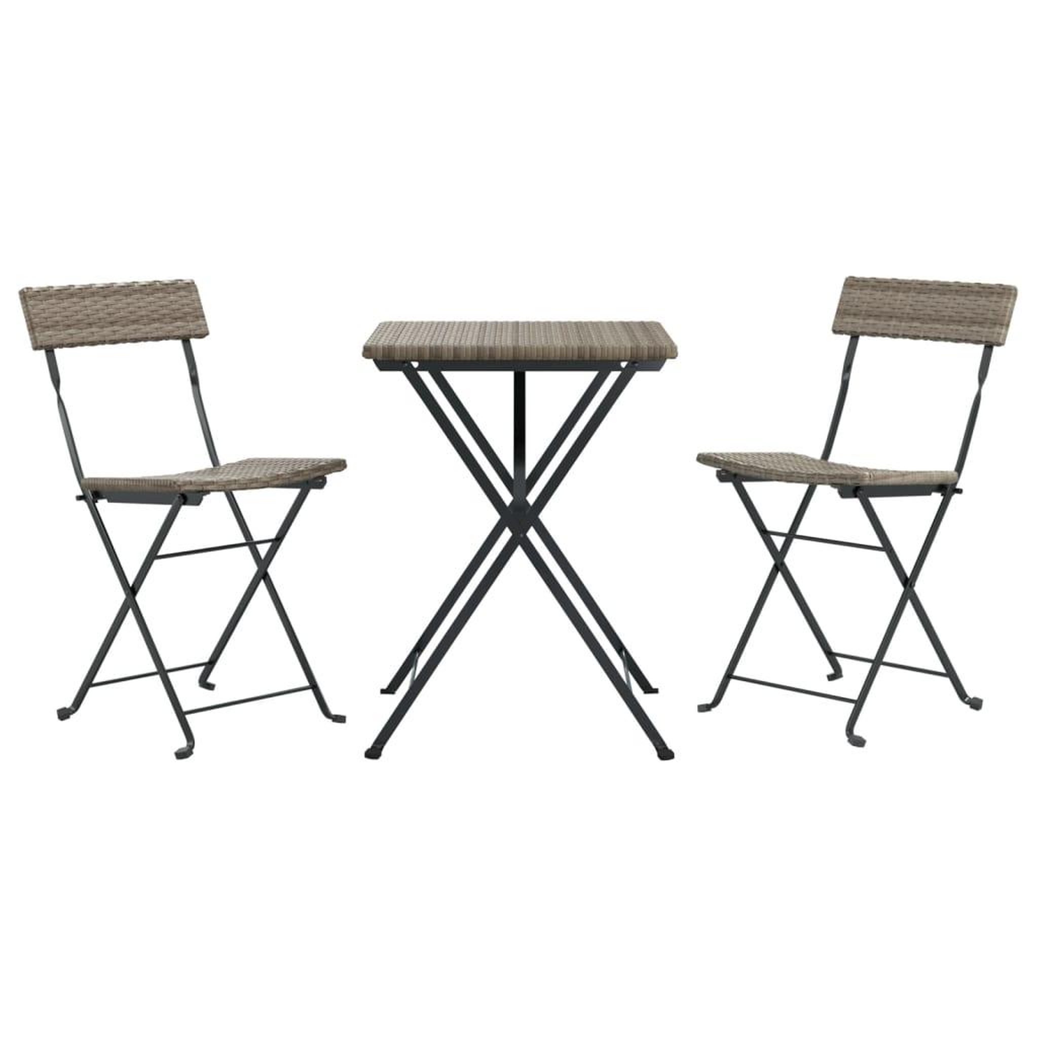 Voir la diapositive 3 : VIDAXL Ensemble de bistro pliable 3 pcs Gris Resine tressee