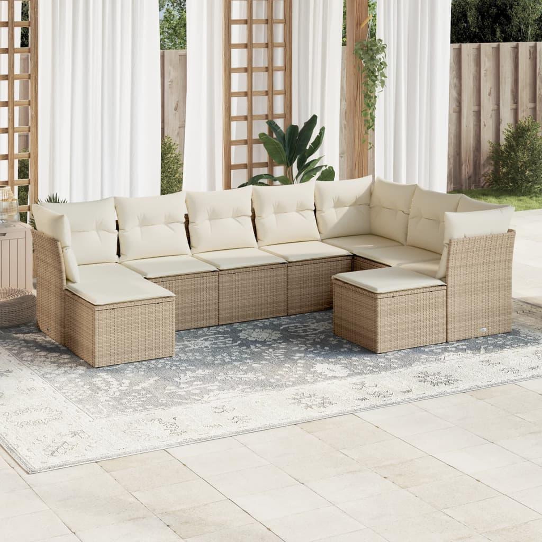 VIDAXL Salon de jardin avec coussins 9 pcs beige resine tressee