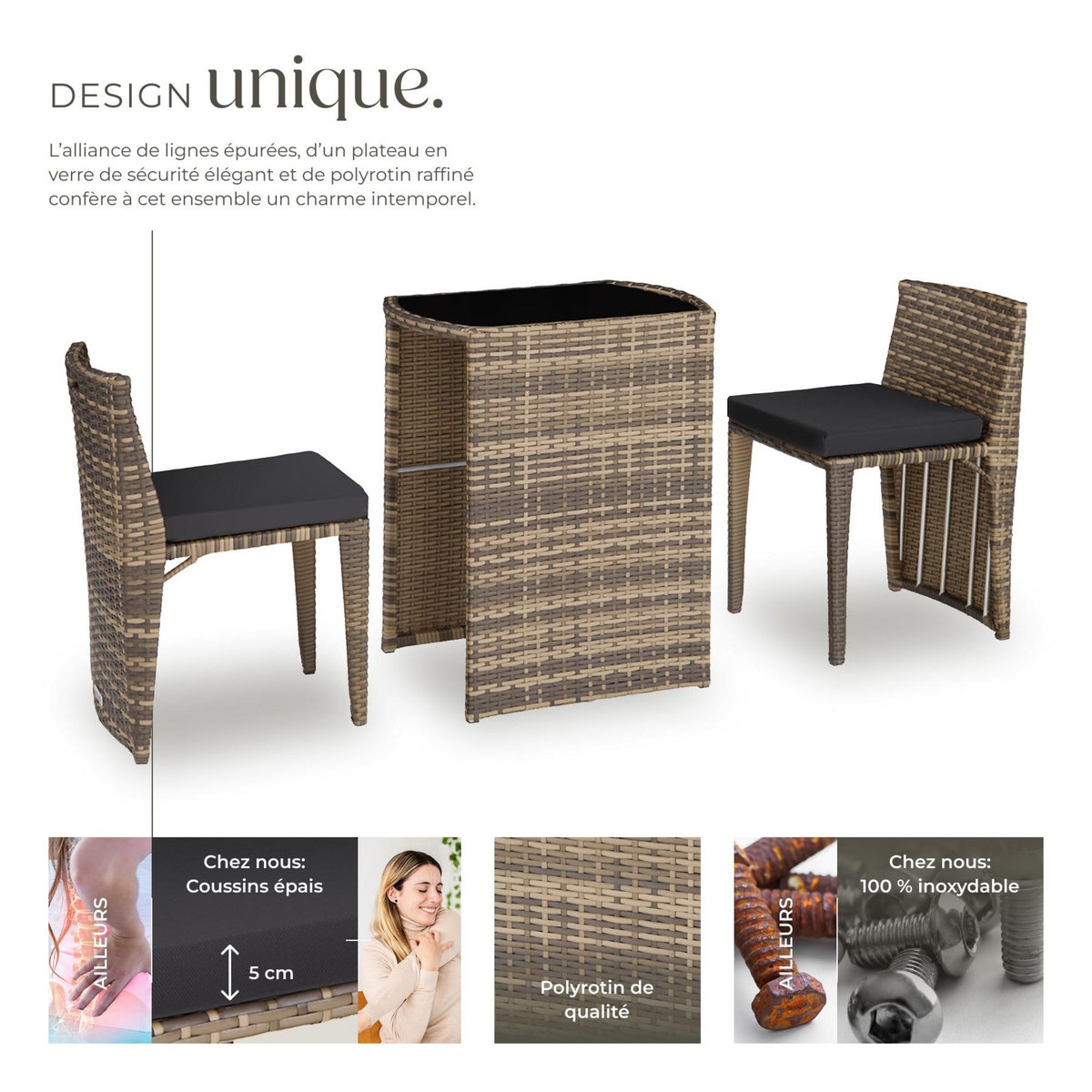 tectake Salon de jardin avec cadre en aluminium marron naturel