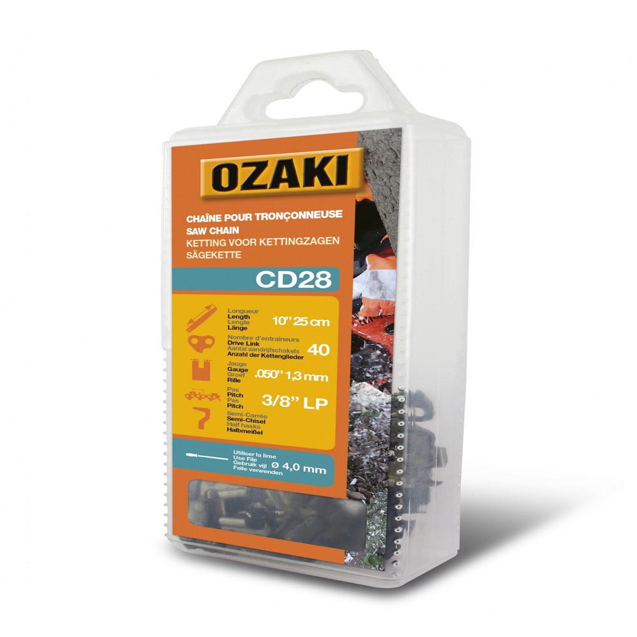 OzaKI Chaîne de tronçonneuse OZAKI semi carrée: .3/8 LP .050 (1,3mm) 40 entraîneurs