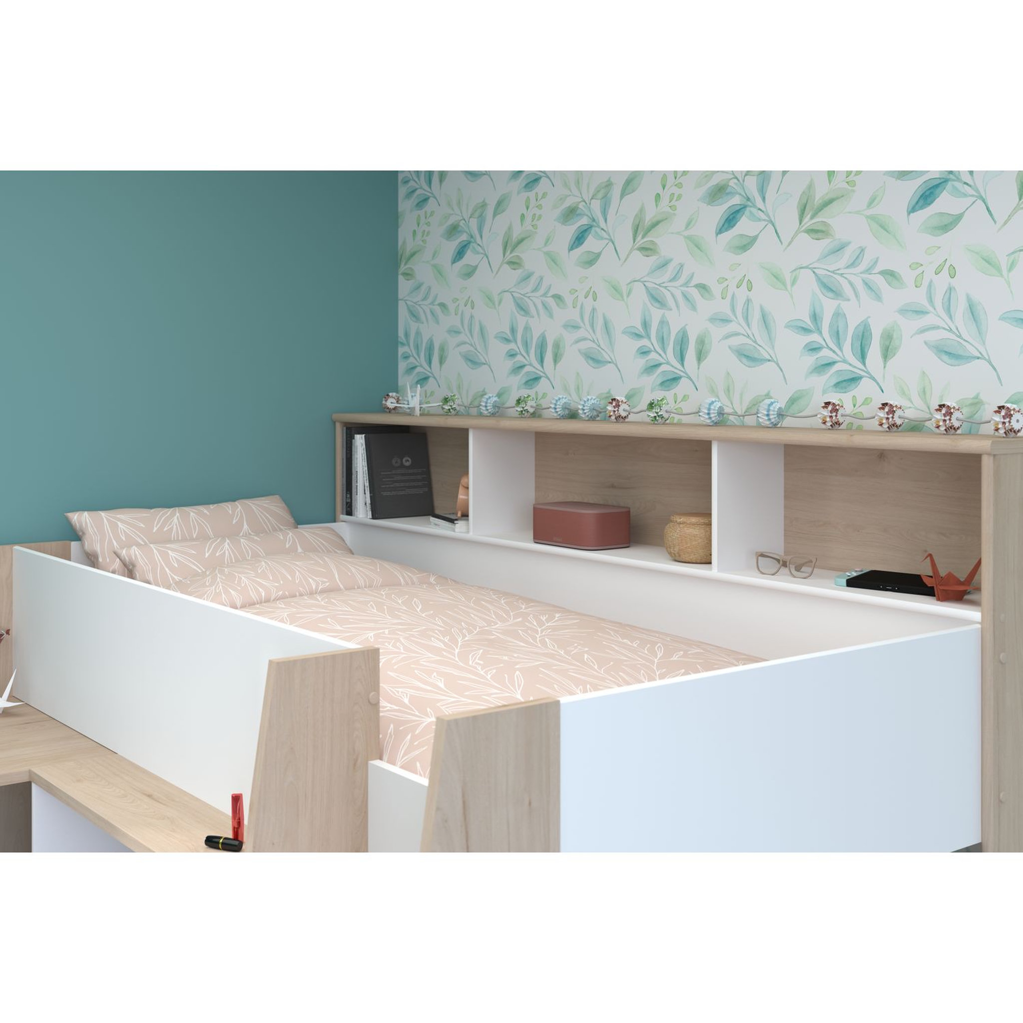 Voir la diapositive 3 : Lit combiné mi hauteur sommier inclus 90x200cm GREG