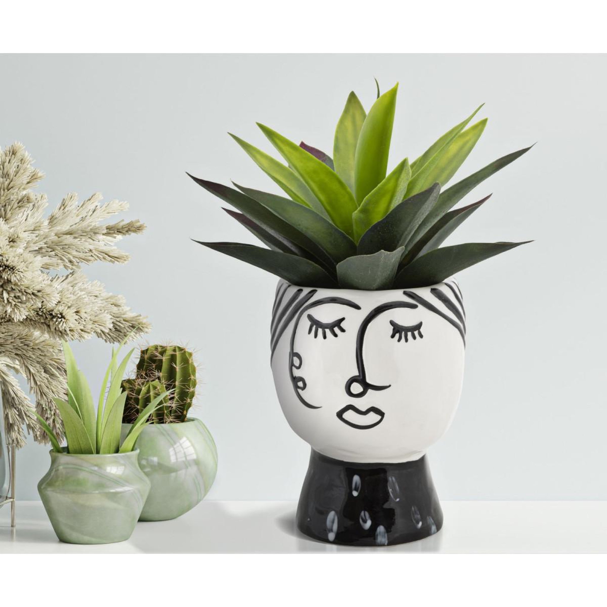 Voir la diapositive 6 : Paris Prix Vase pot visage en porcelaine  face  18cm blanc & noir