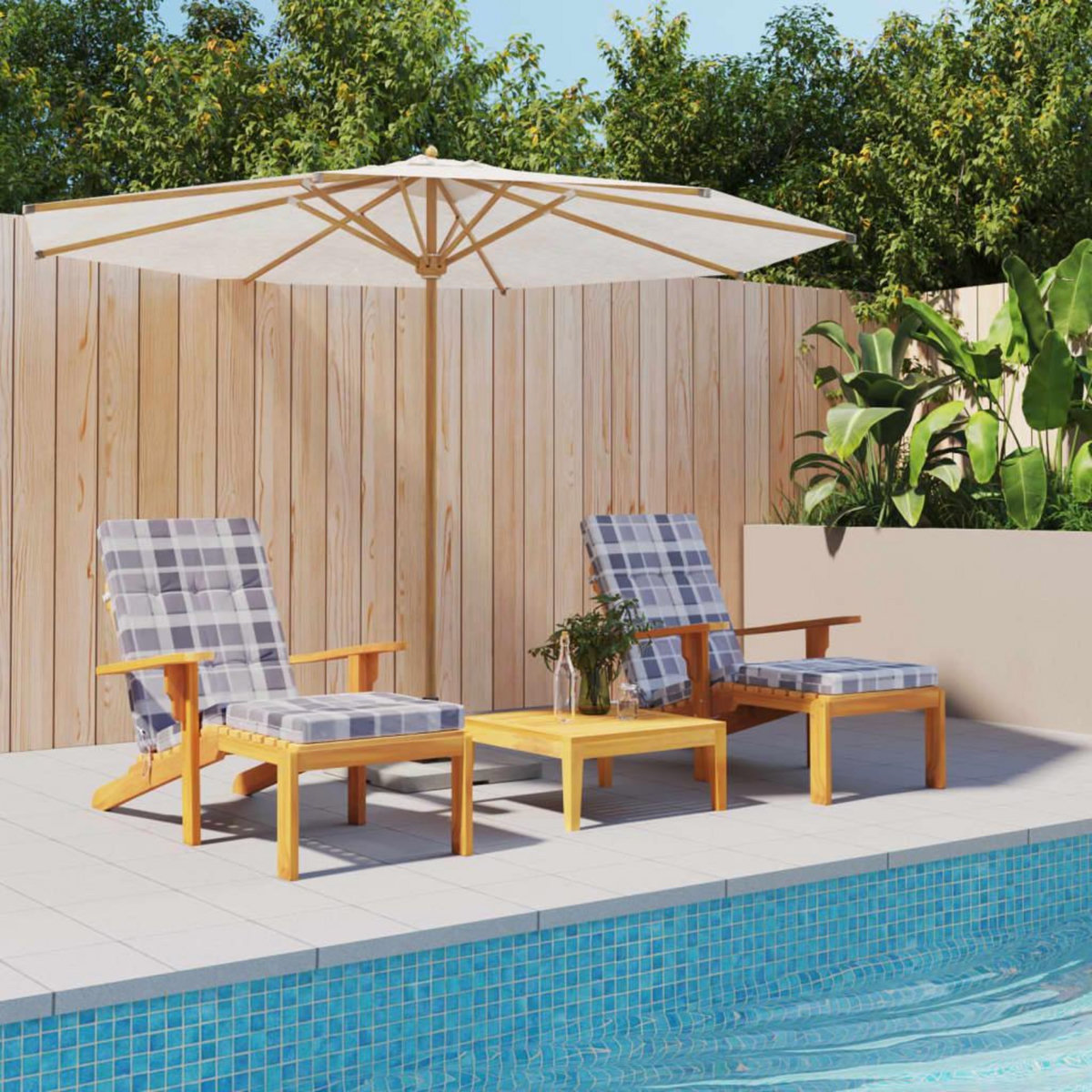 VIDAXL Coussins de chaise longue lot de 2 gris motif a carreaux