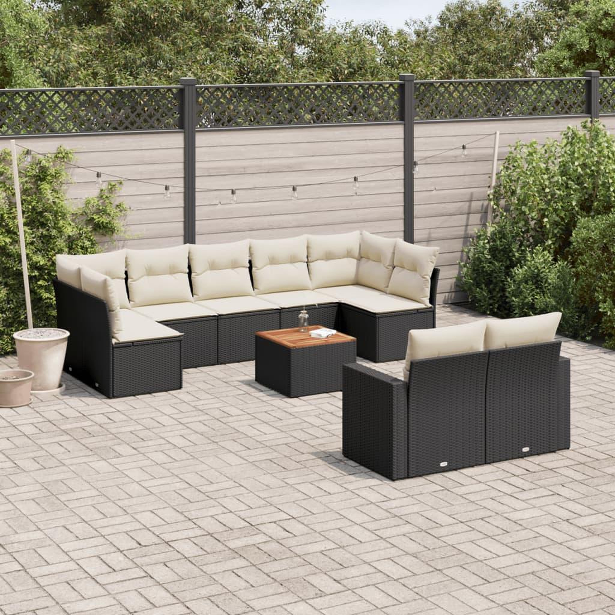 VIDAXL Salon de jardin 10 pcs avec coussins noir resine tressee