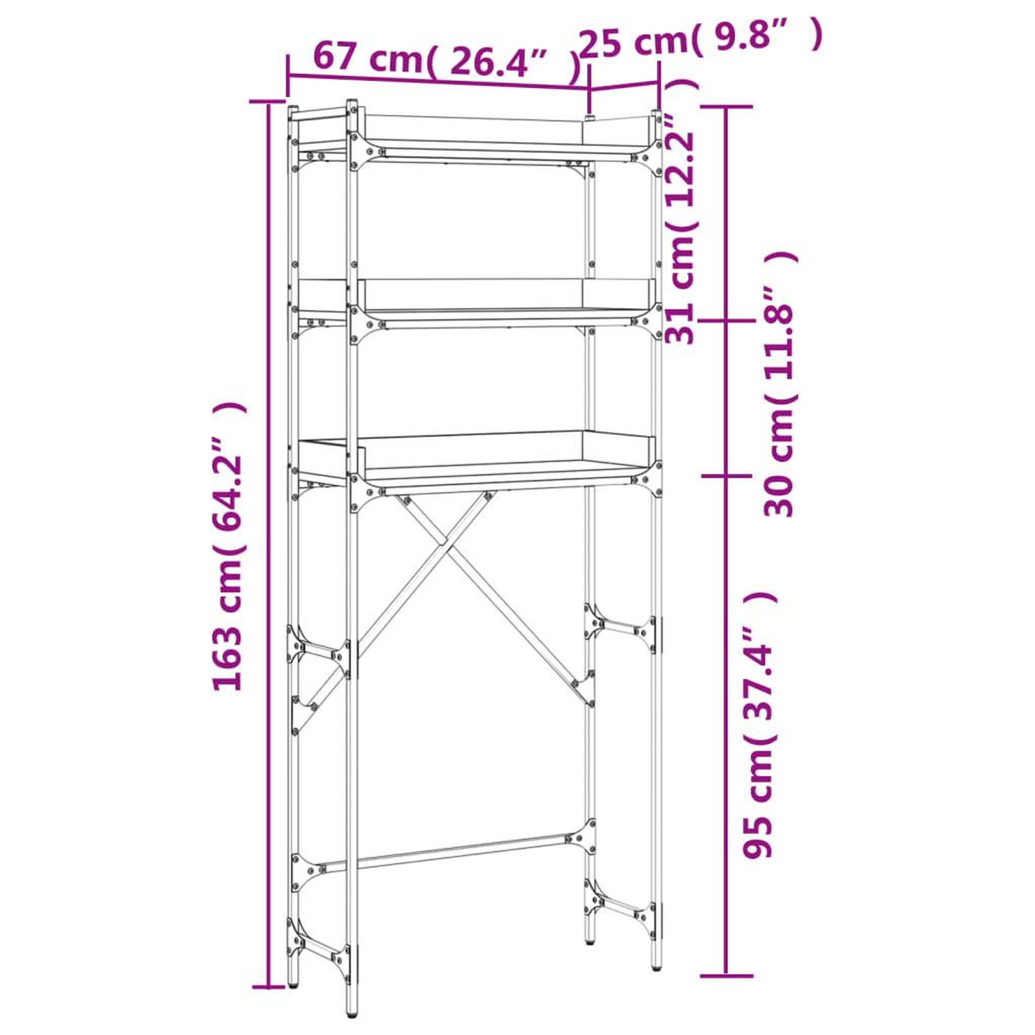 Voir la diapositive 6 : VIDAXL Etagere de lave-linge sonoma gris 67x25x163 cm bois ingenierie