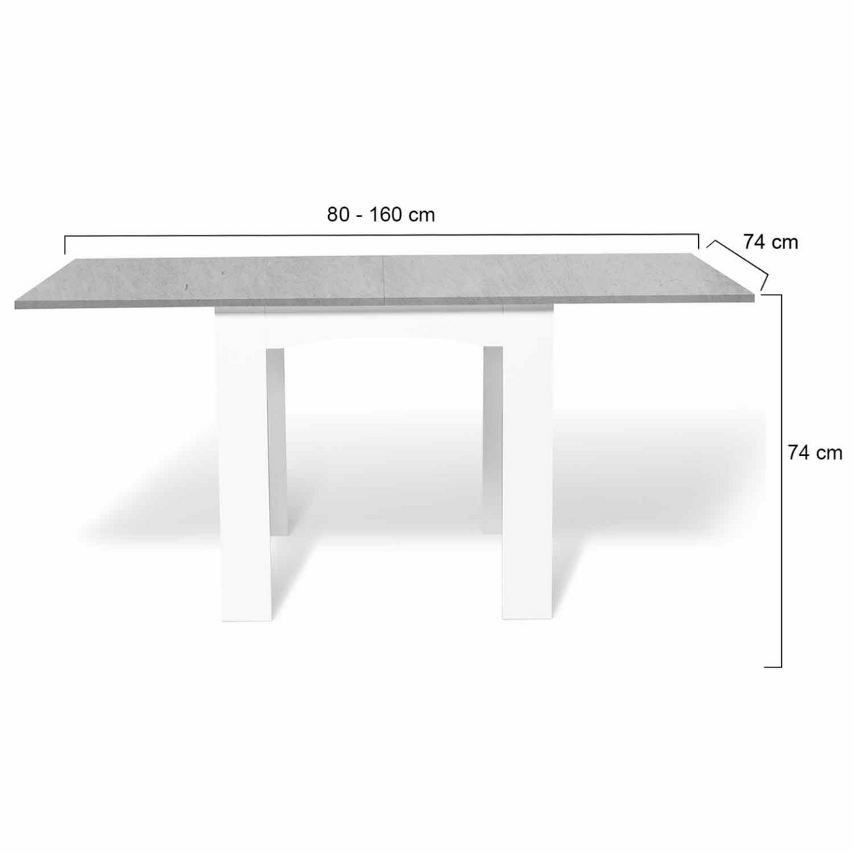 ID MARKET Table à manger extensible rectangle DONA 4-8 personnes plateau effet béton 80-160 cm