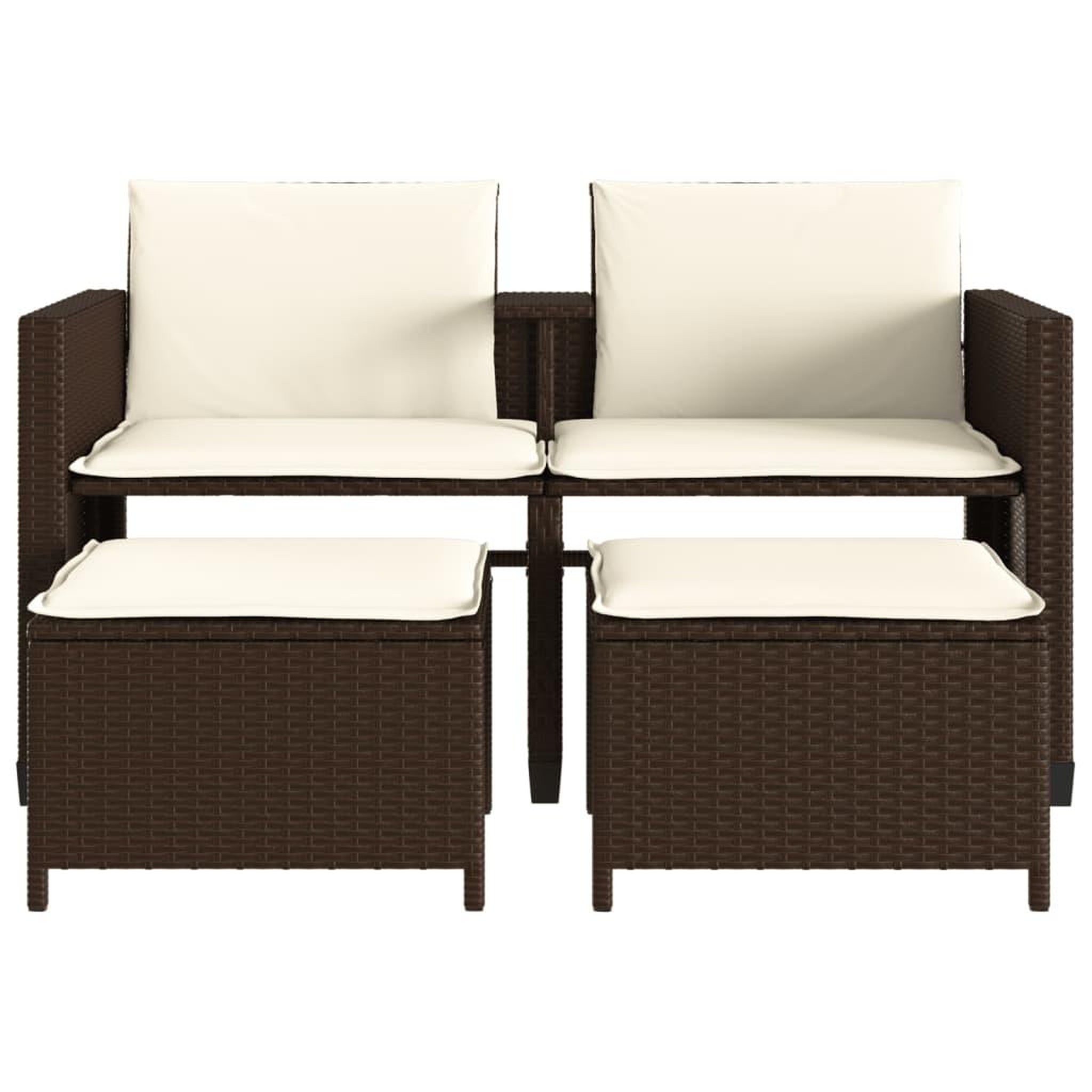 Voir la diapositive 5 : VIDAXL Canape de jardin 2 places avec table et tabourets marron rotin